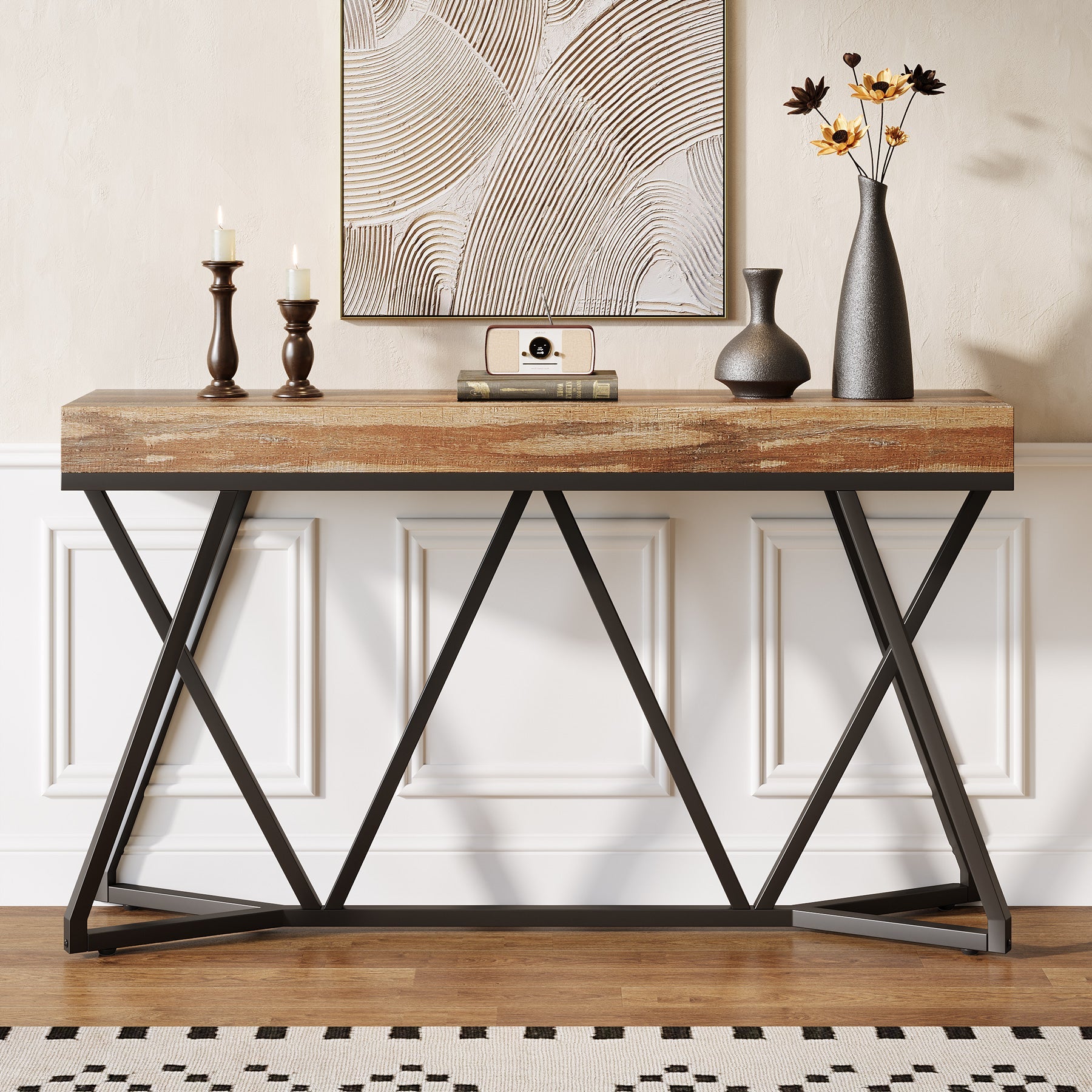 55" Farmhouse Console Table, Sofa Table Wood Entryway Table