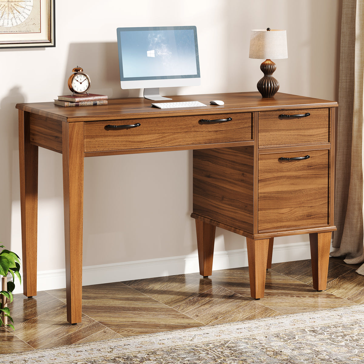 Tribesigns Computer Desk, Rustic Office Desk With File Cabinet