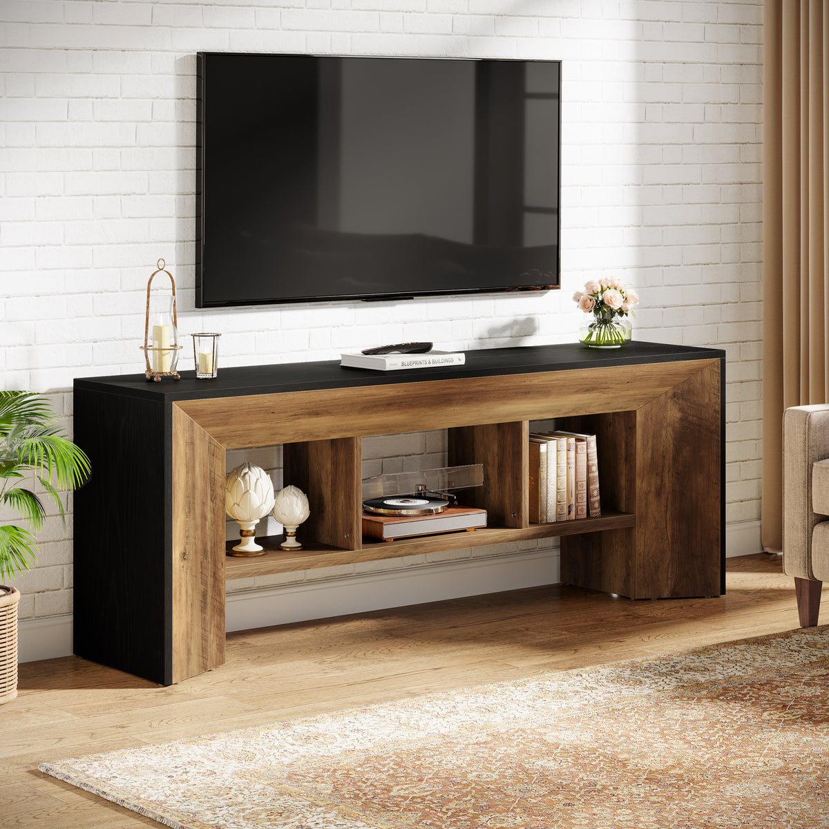 160cm TV Stand, Industrial Entertainment Centre with Storage for TVs up to 70"