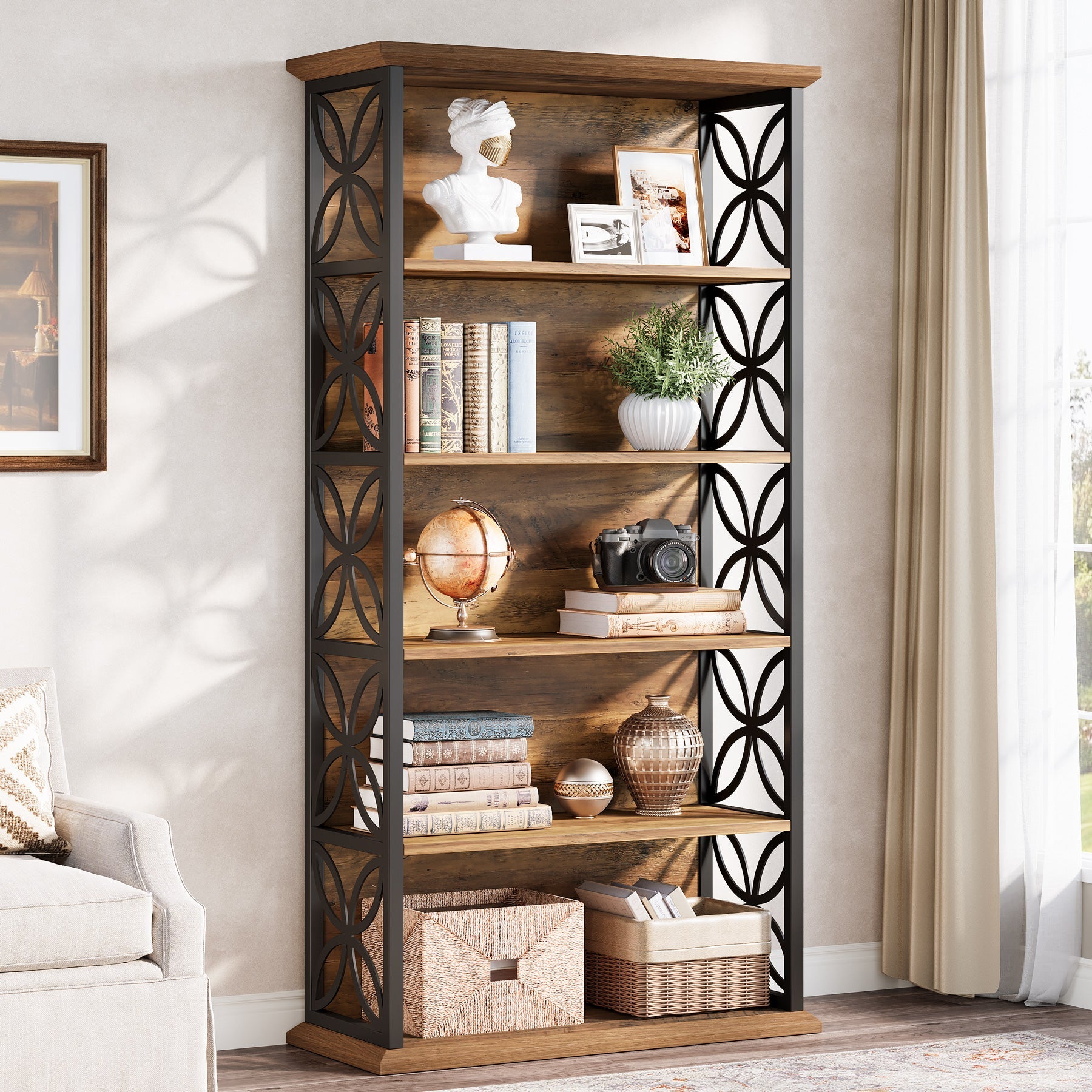 71" 6-Tier Bookshelf, Open Storage Bookcase with Metal Frame for Office