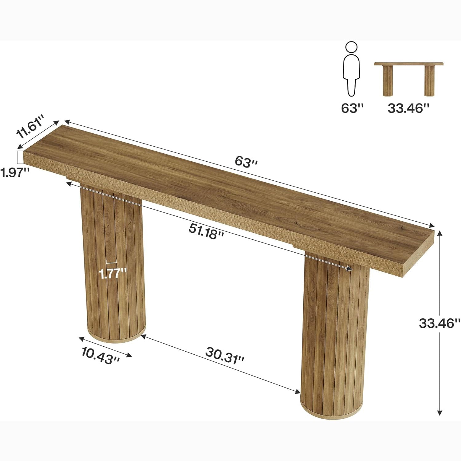 63" Farmhouse Console Table, Long Narrow Sofa Table for Living Room & Hallway
