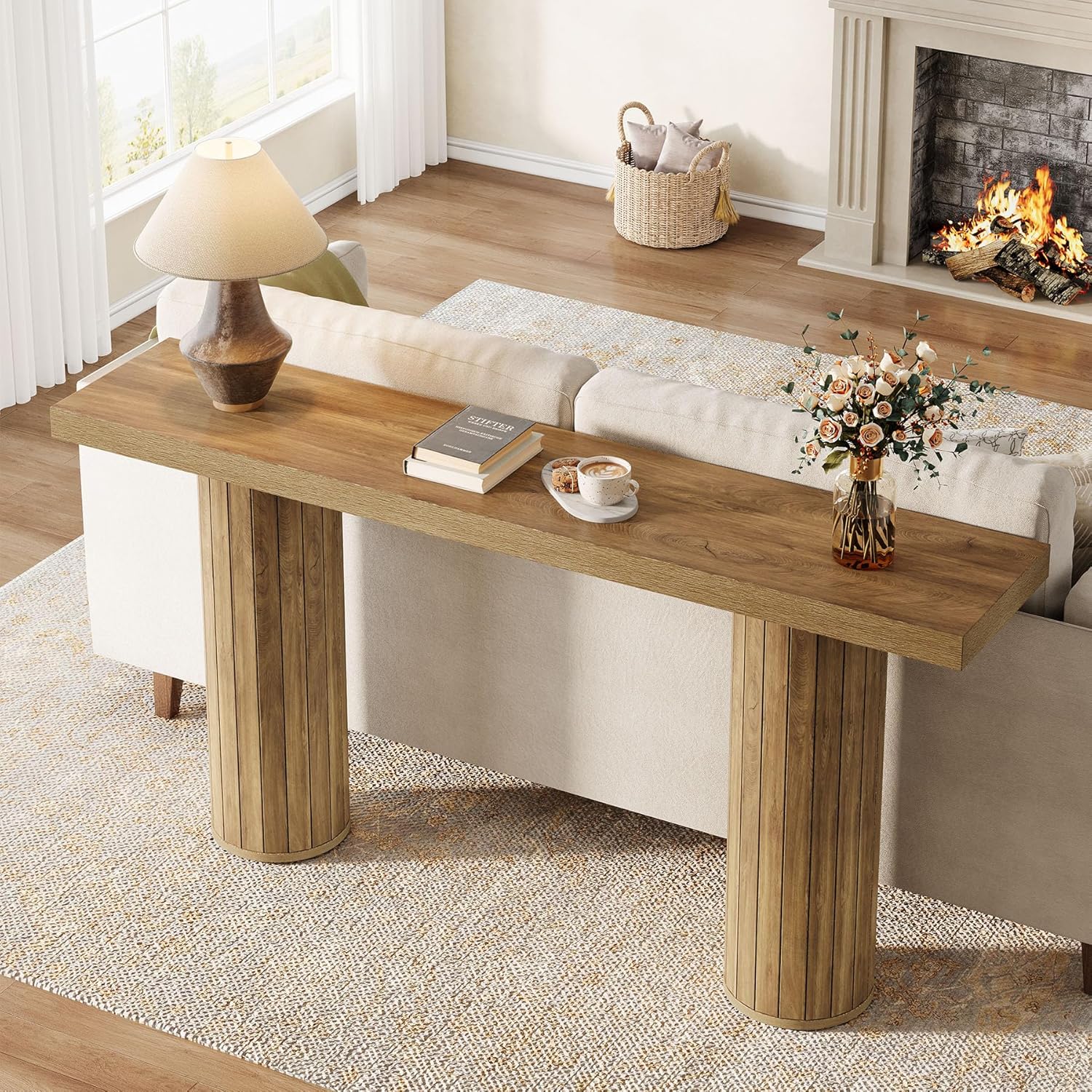 63" Farmhouse Console Table, Long Narrow Sofa Table for Living Room & Hallway