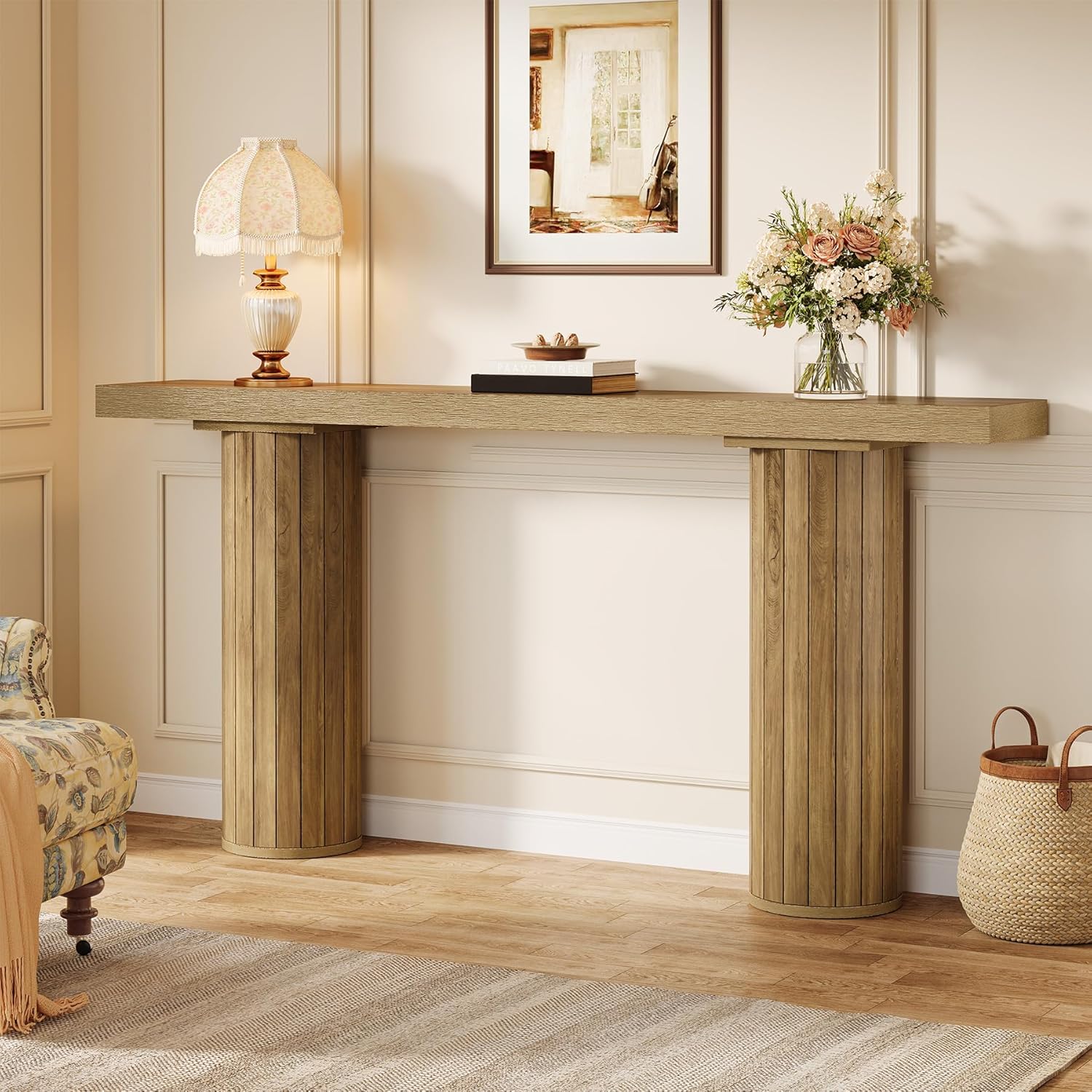 63" Farmhouse Console Table, Long Narrow Sofa Table for Living Room & Hallway