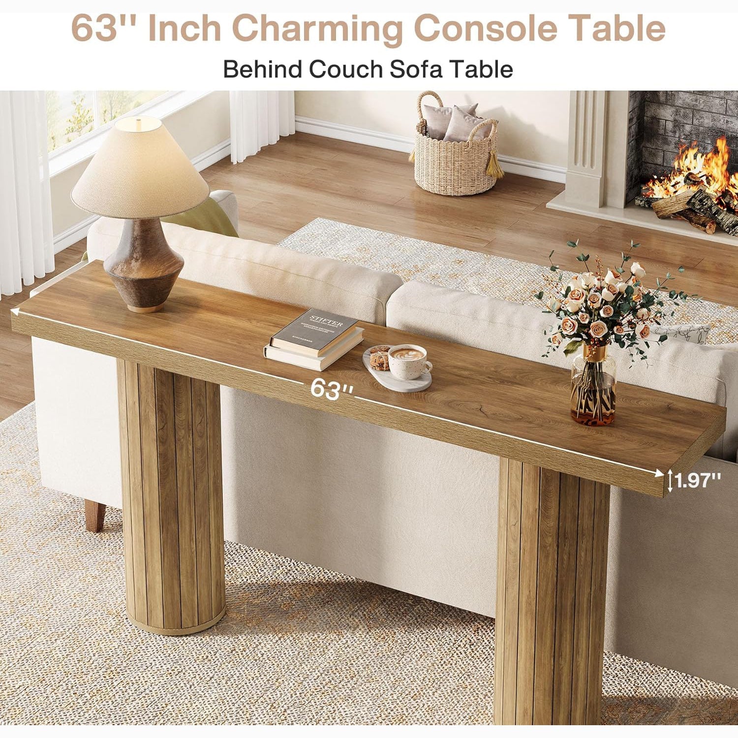 63" Farmhouse Console Table, Long Narrow Sofa Table for Living Room & Hallway
