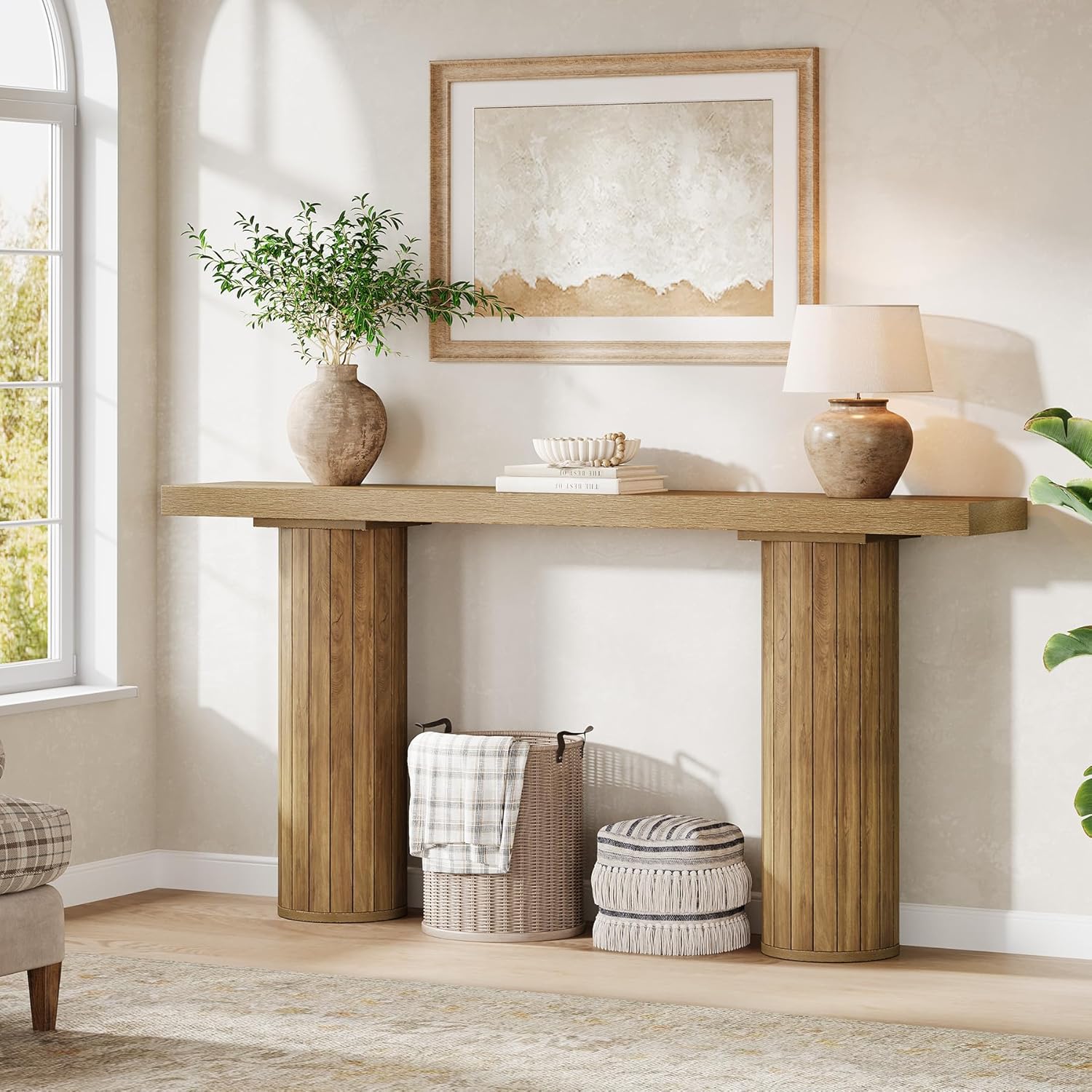 63" Farmhouse Console Table, Long Narrow Sofa Table for Living Room & Hallway