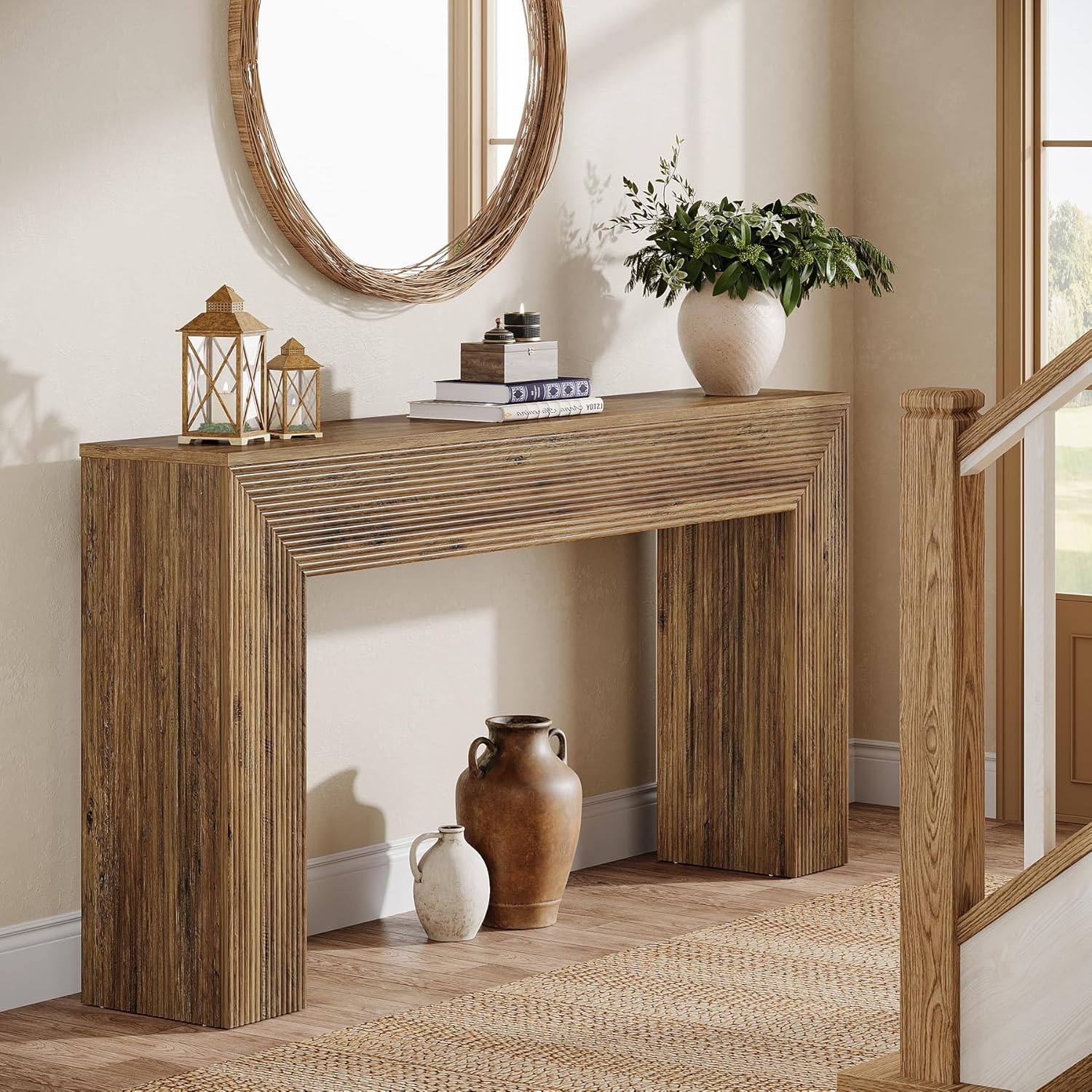 63" Fluted Console Table, Rustic Entryway Table Sofa Table Behind Couch Tribesigns