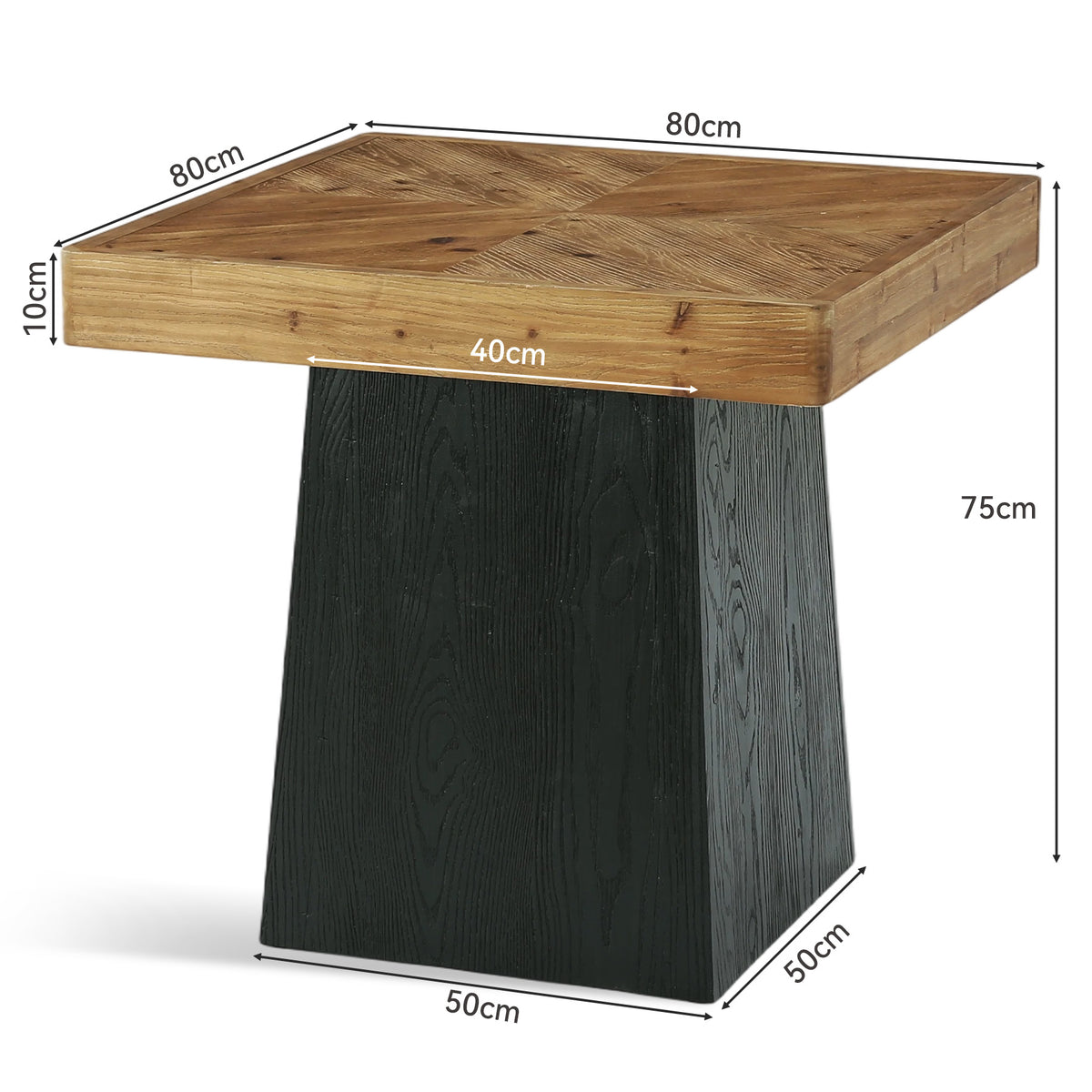 80cm Square Dining Table, Industrial Solid Wood Kitchen Table with Parquet Top & Tapered Base
