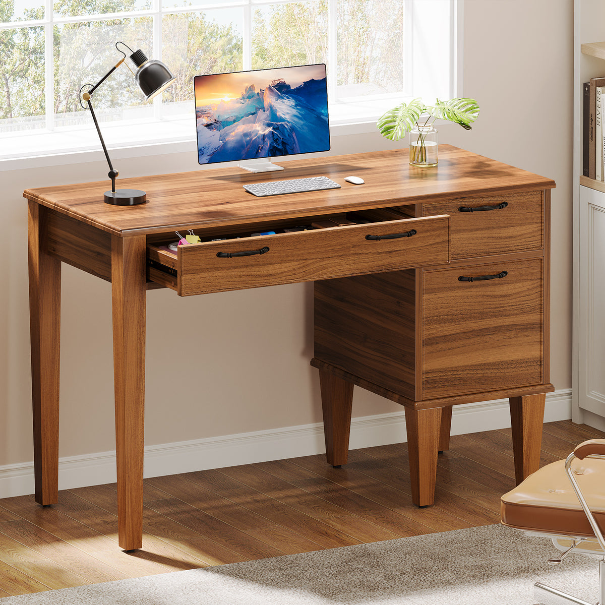 Tribesigns Computer Desk, Rustic Office Desk With File Cabinet