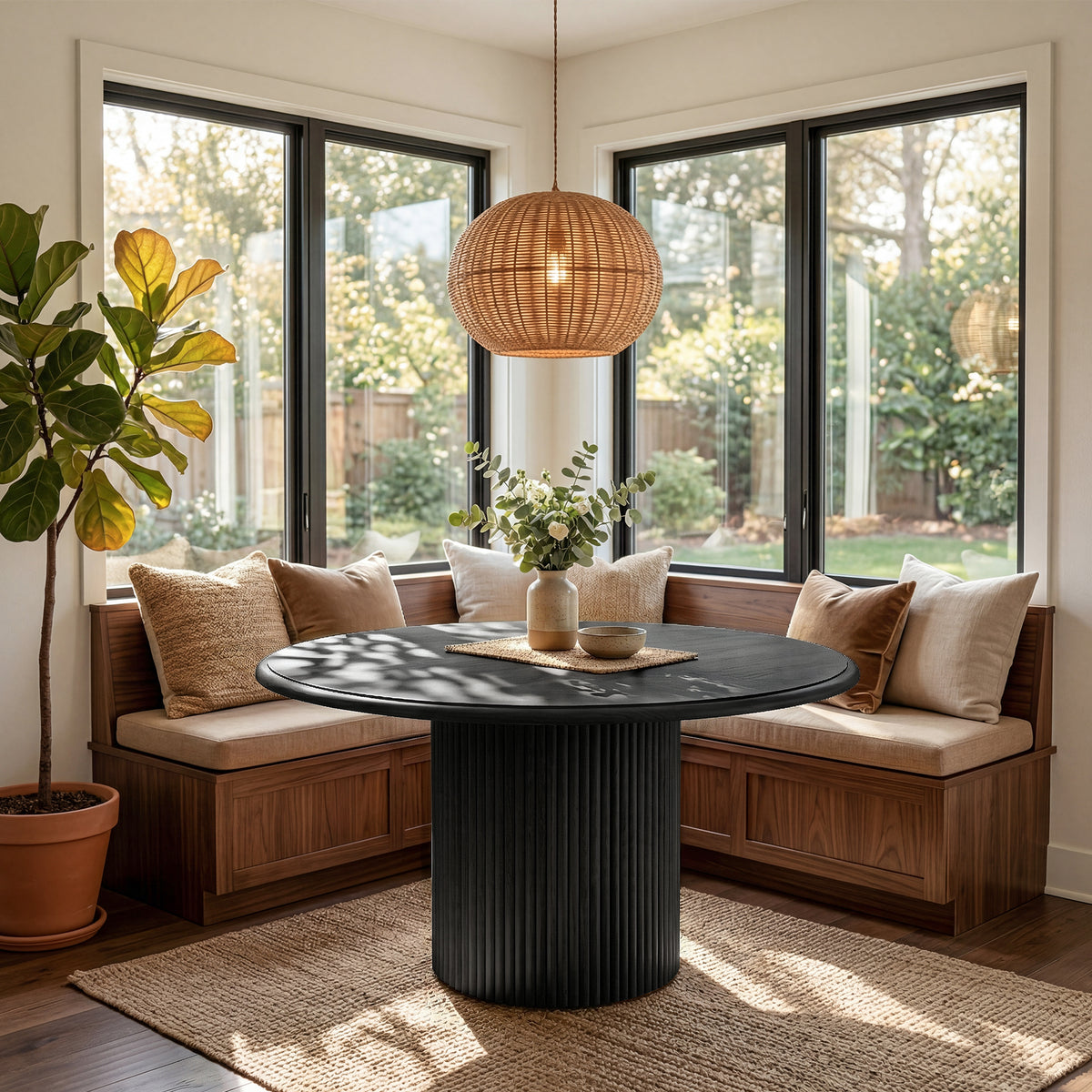 120cm Round Dining Table, Modern Kitchen Table for 4-6 with Metal Base