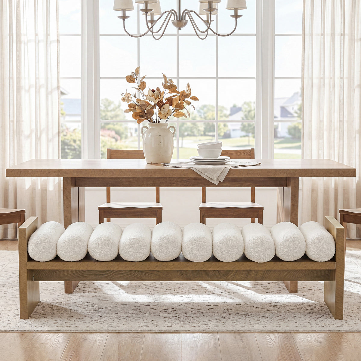 150cm Dining Bench, Upholstered Fabric Kitchen Bench with Removable Cushion