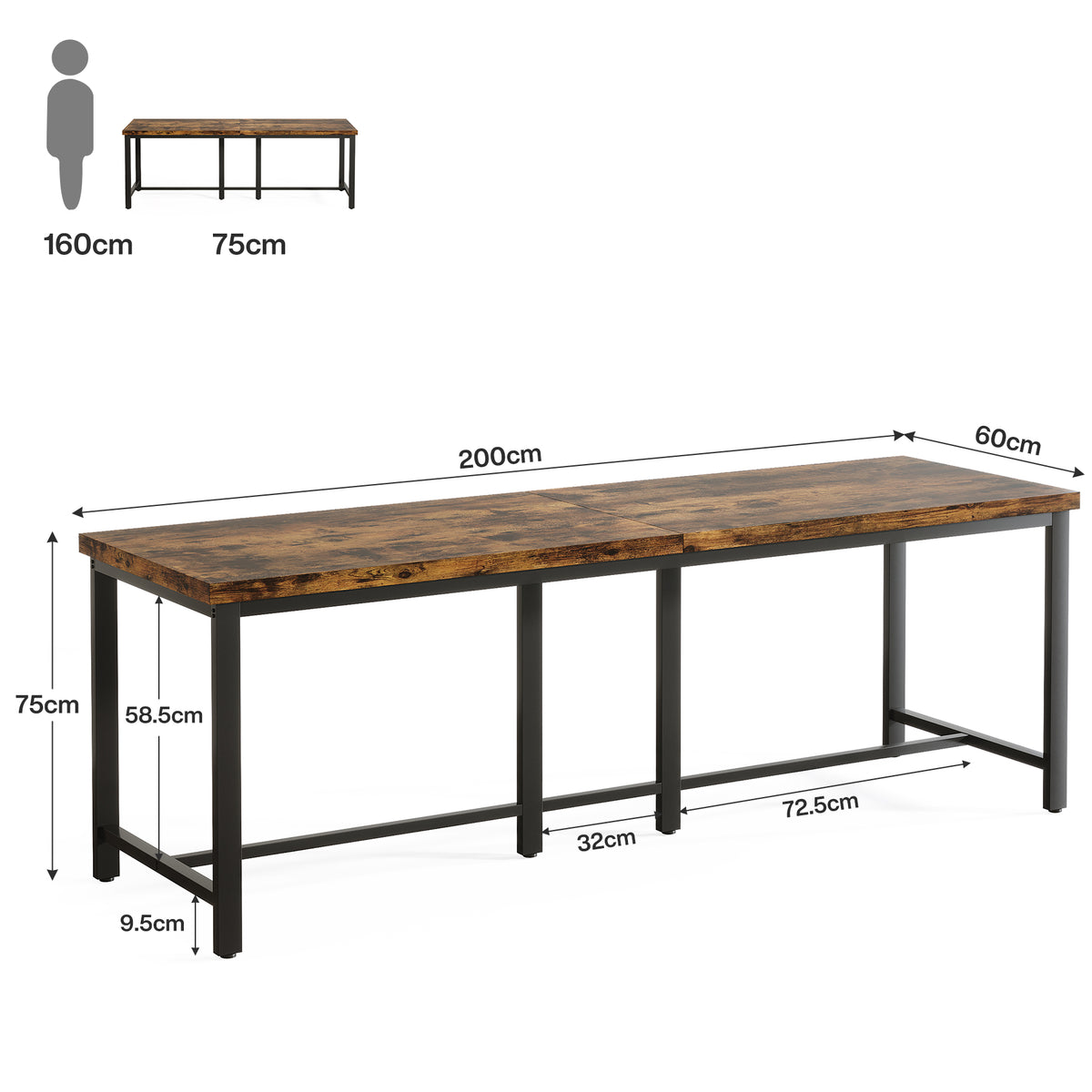 Tribesigns 200cm-long computer desk, office desk for two people