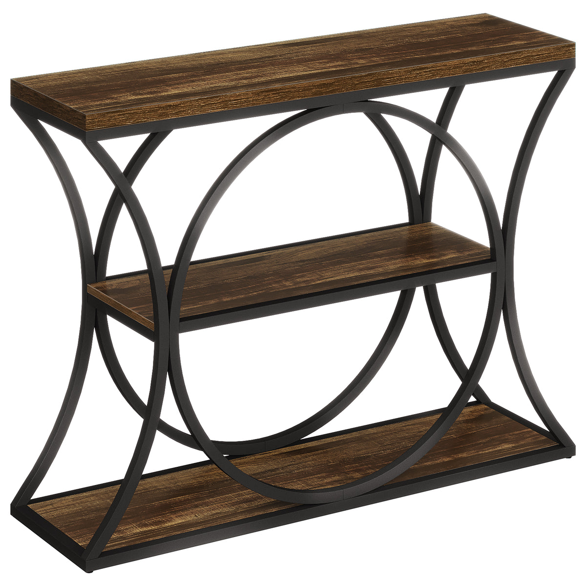 105cm Console Table, 3-Tier Industrial Narrow Entryway Table with Arched Metal Frame