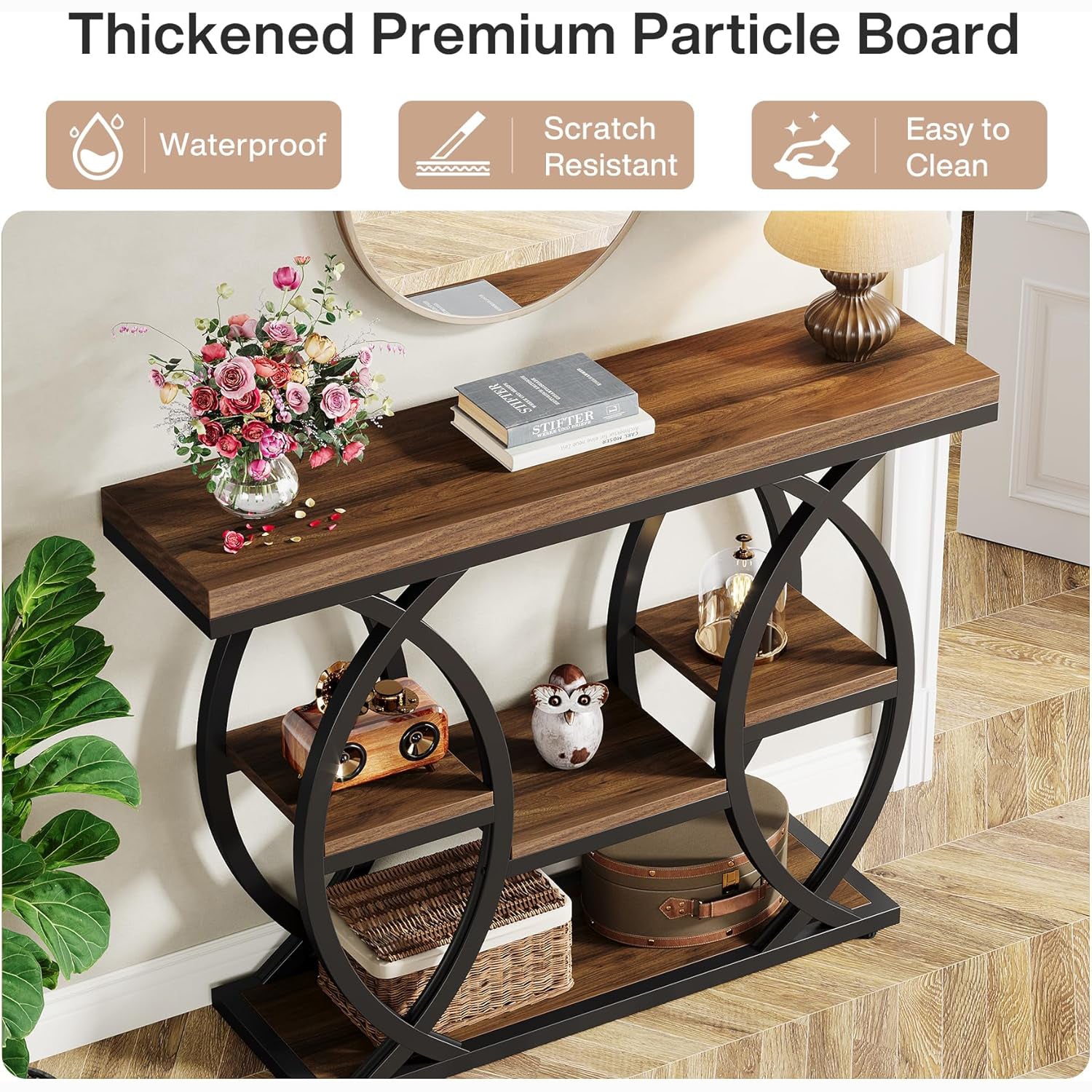 39.4" Console Table, 4-Tier Narrow Sofa Table with Metal Frame & Storage