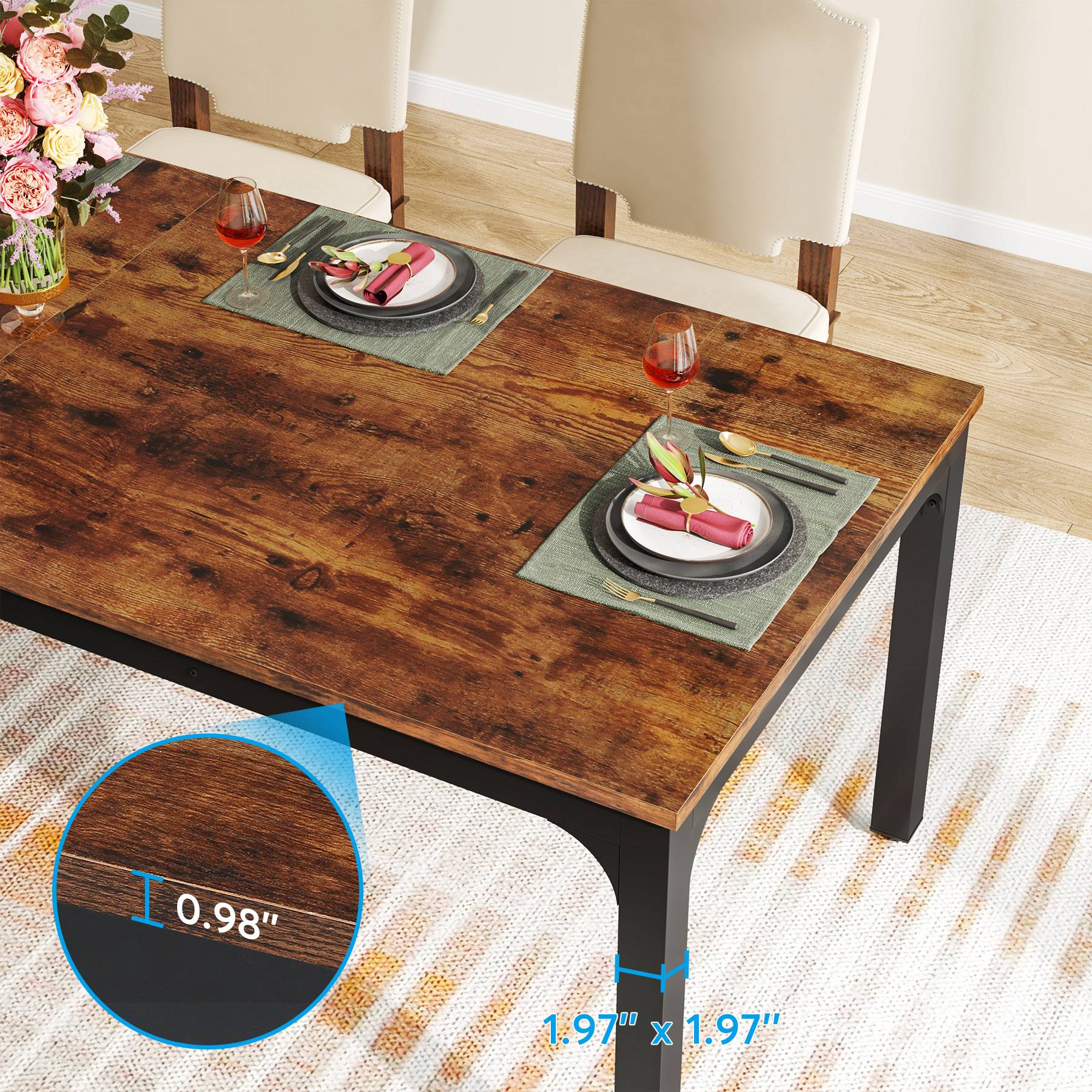 78" Rectangular Dining Table, Long Kitchen Table for 6-8 People