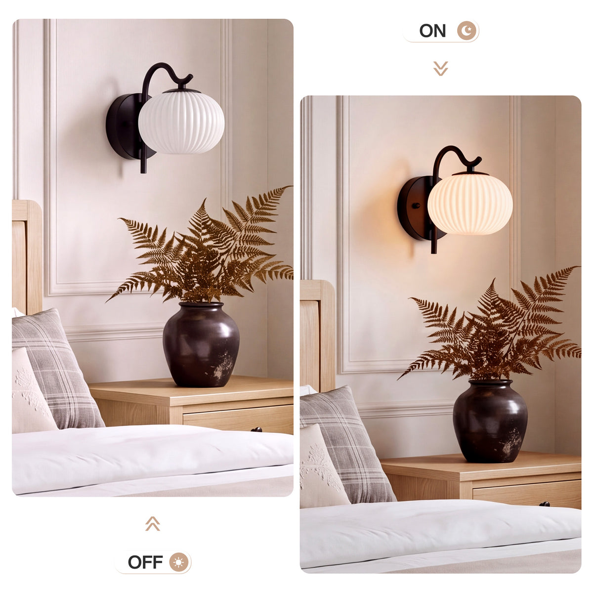 Tribesigns Wall Lights for Indoor Use, Set of 2, with ribbed, milky-white glass [Energy Class E]