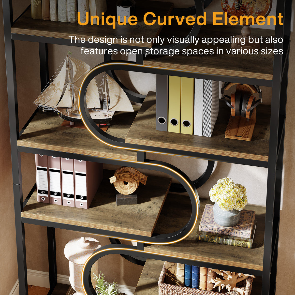 180cm 5-Tier Bookcase, Industrial Metal Frame Shelf for Home Office