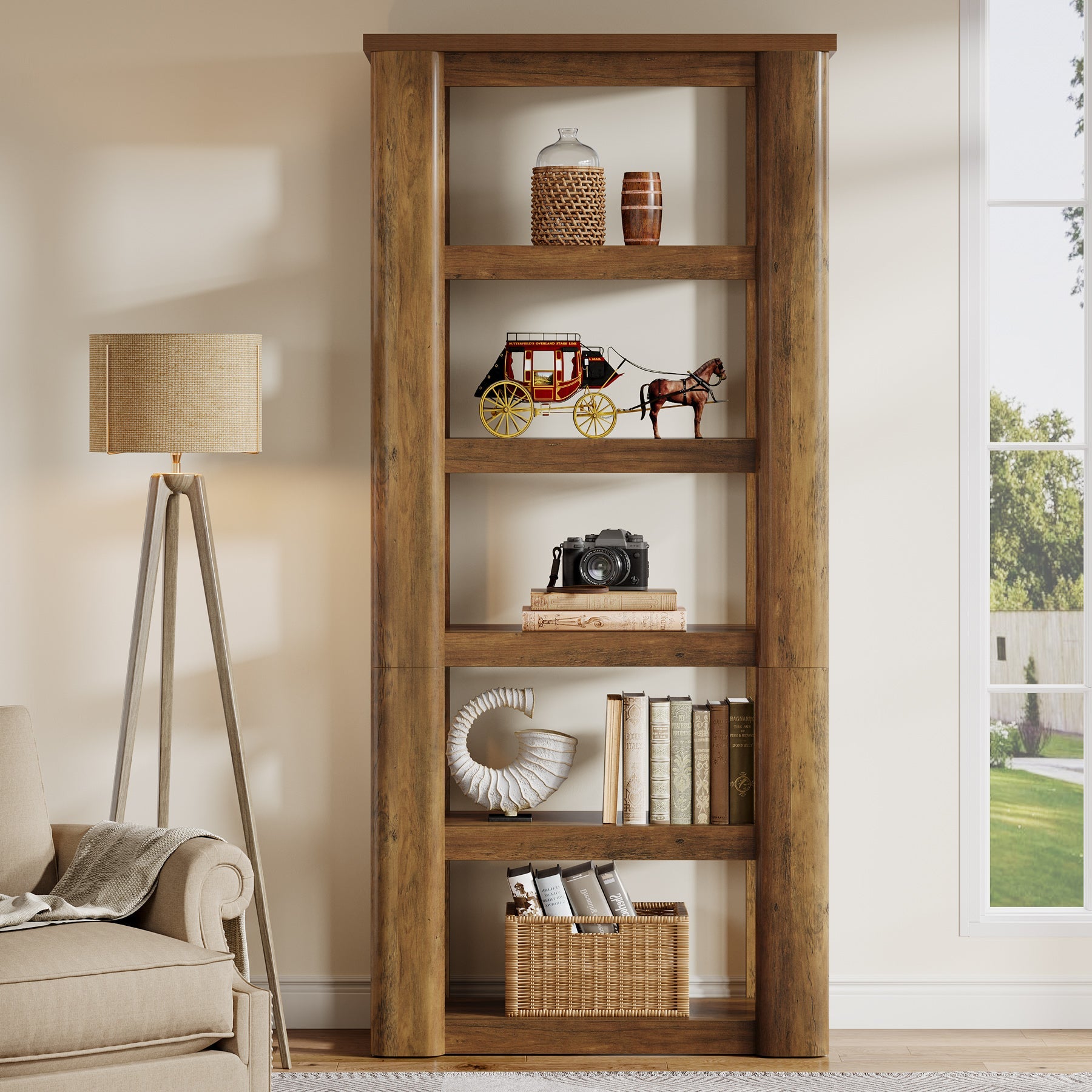 6-Tier Bookshelf, 71" Tall Bookcase Floor Standing Display Storage Shelves
