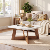 80cm Square Coffee Table, Modern White Centre Table with Cross Base for Living Room 3