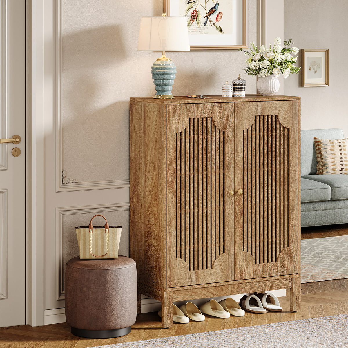 5-Tier Shoe Cabinet with Doors, Adjustable Wooden Shoe Rack Organizer for 20 Pairs