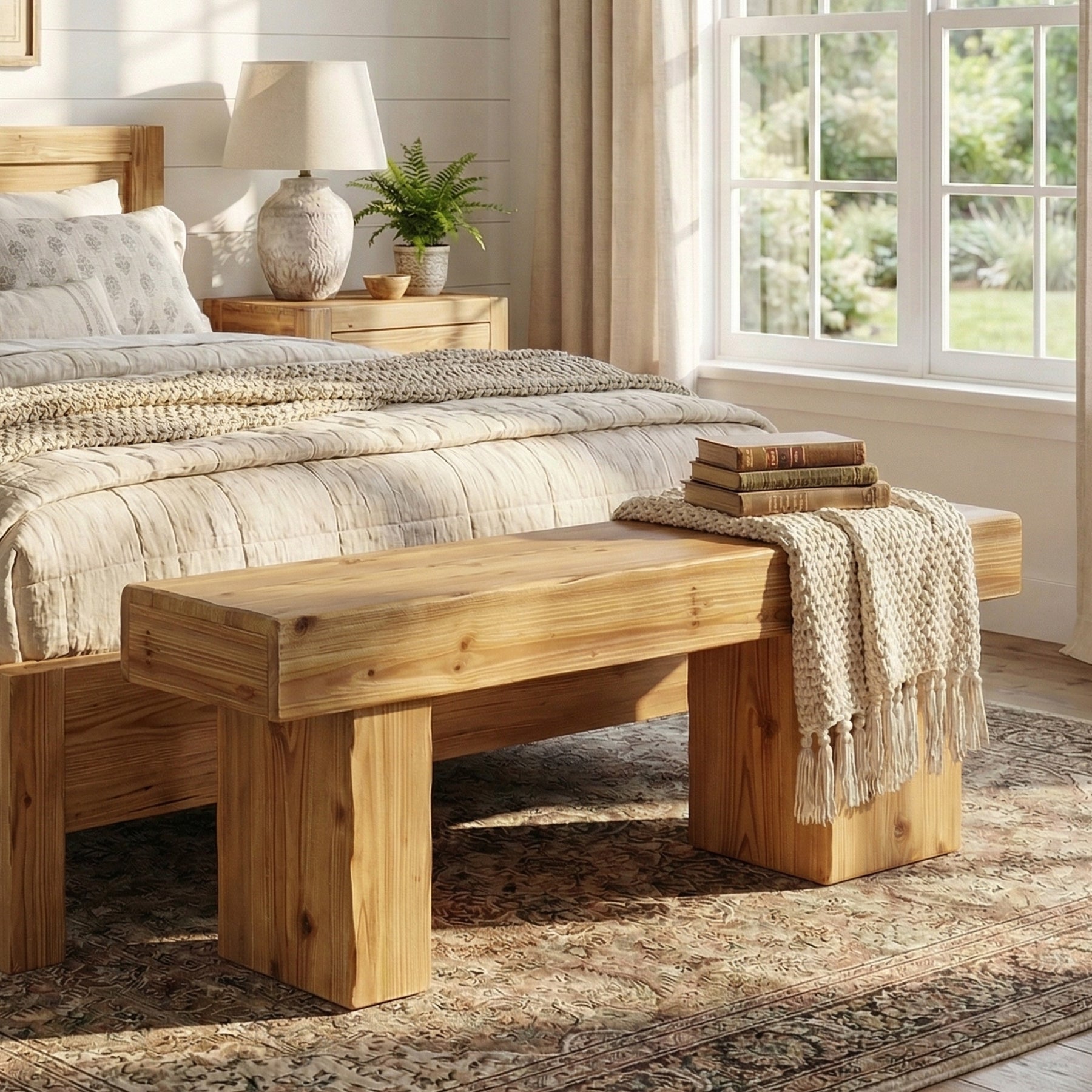 47” Solid Wood Entryway Bench, Thick Seat Bench for Hallway