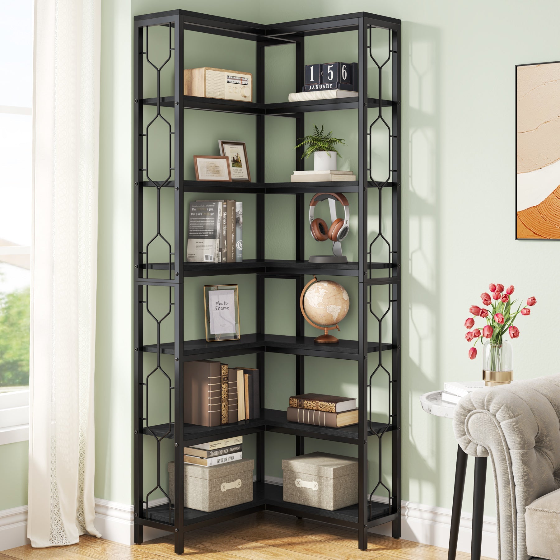 78.74“ Corner Bookshelf, 7-Tier Industrial Corner Etagere Bookcase