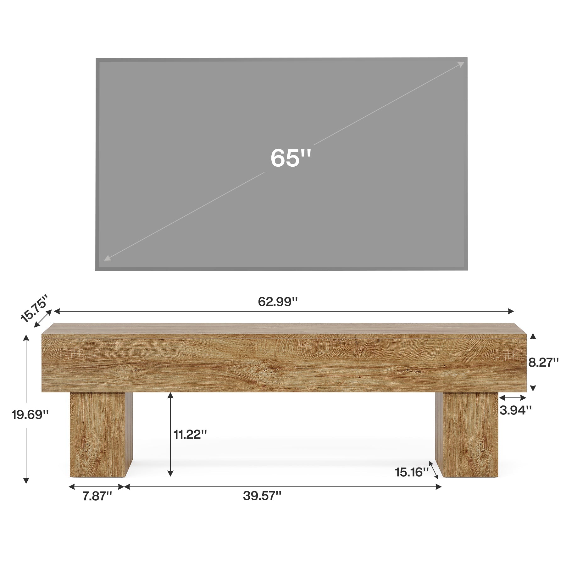 63" Farmhouse TV Stand, Media Console Table Entertainment Center