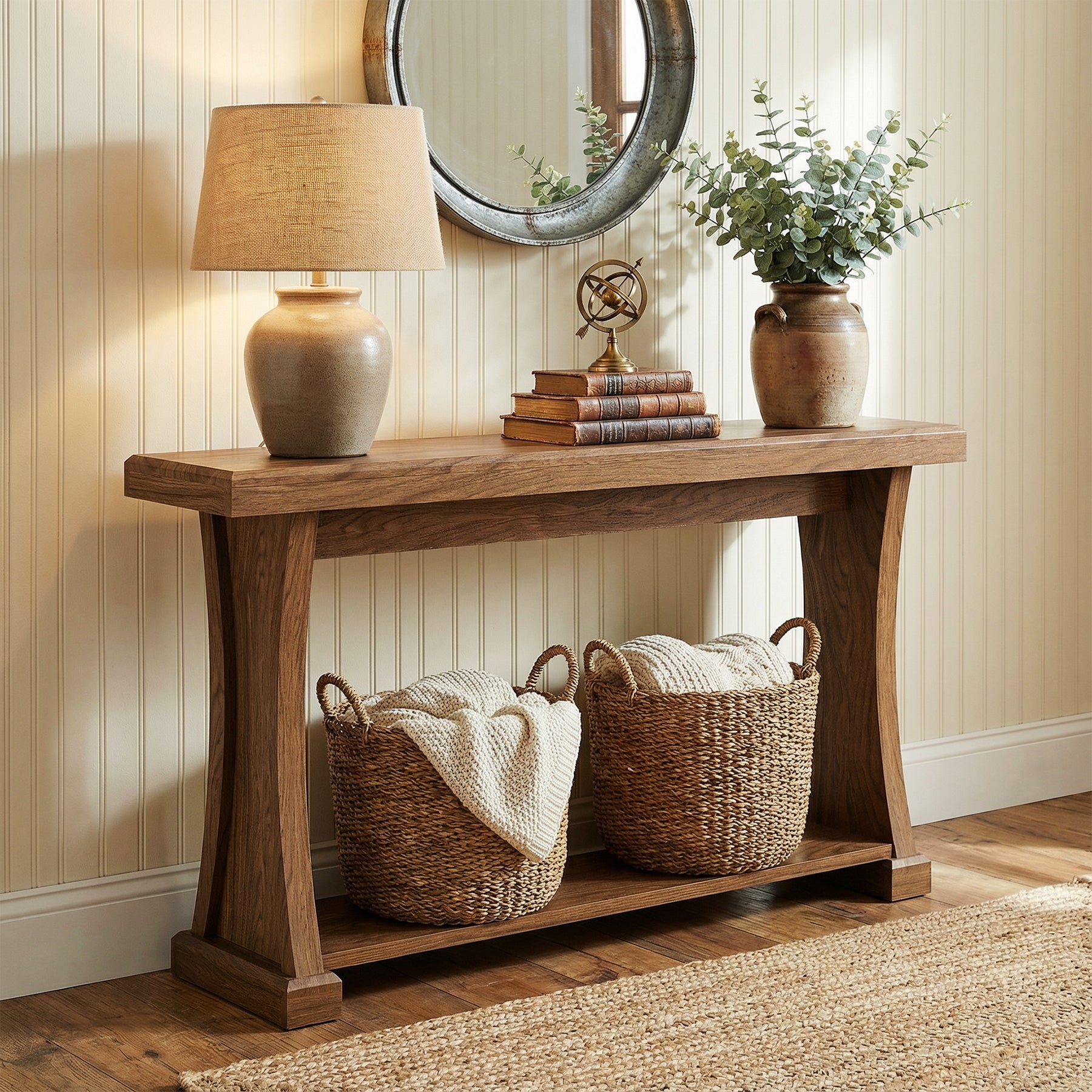63” 2-Tier Console Table, Narrow Entryway Sofa Table with Storage Shelf