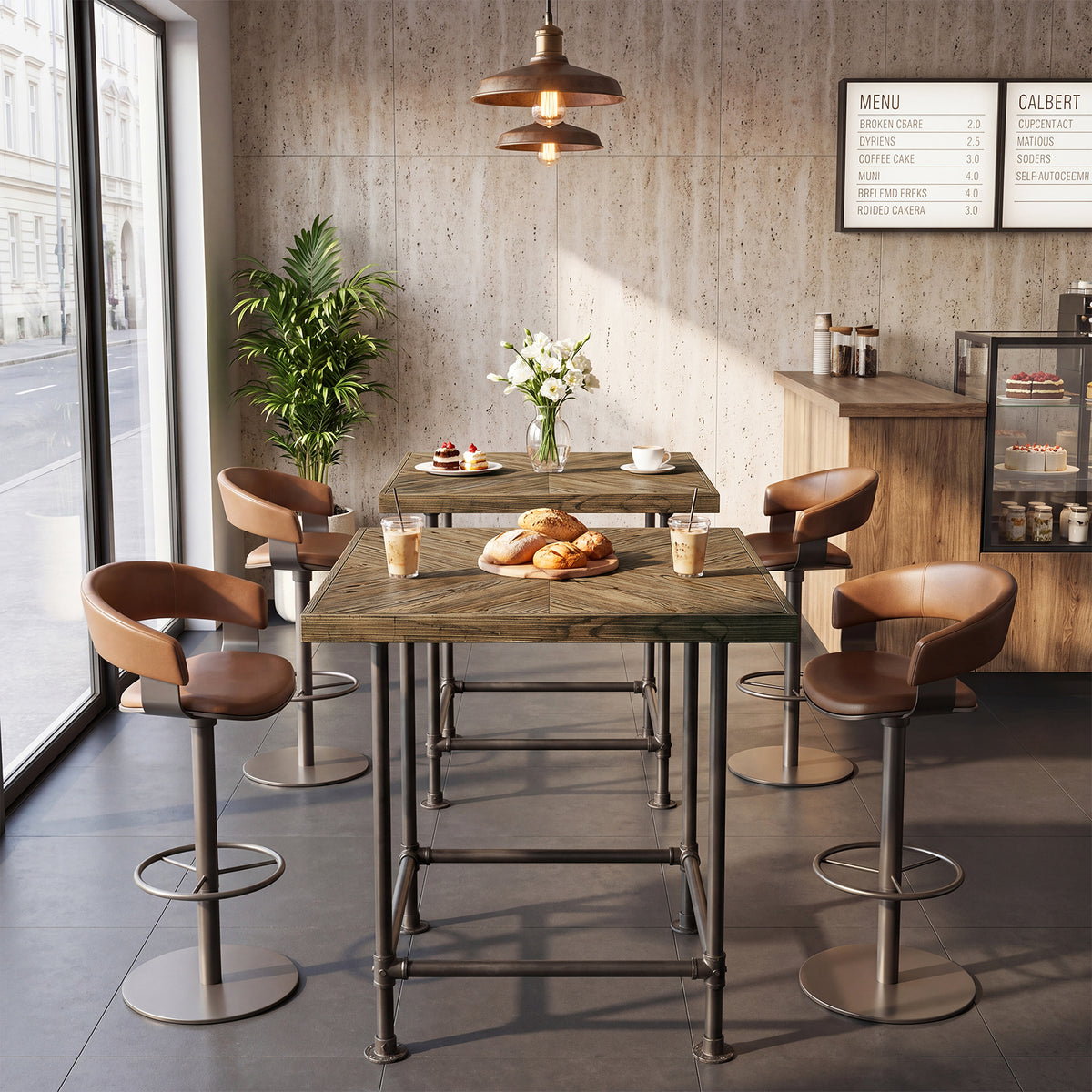 90cm Bar Table, Industrial Pub Table with Solid Wood Top for Home Bar Kitchen