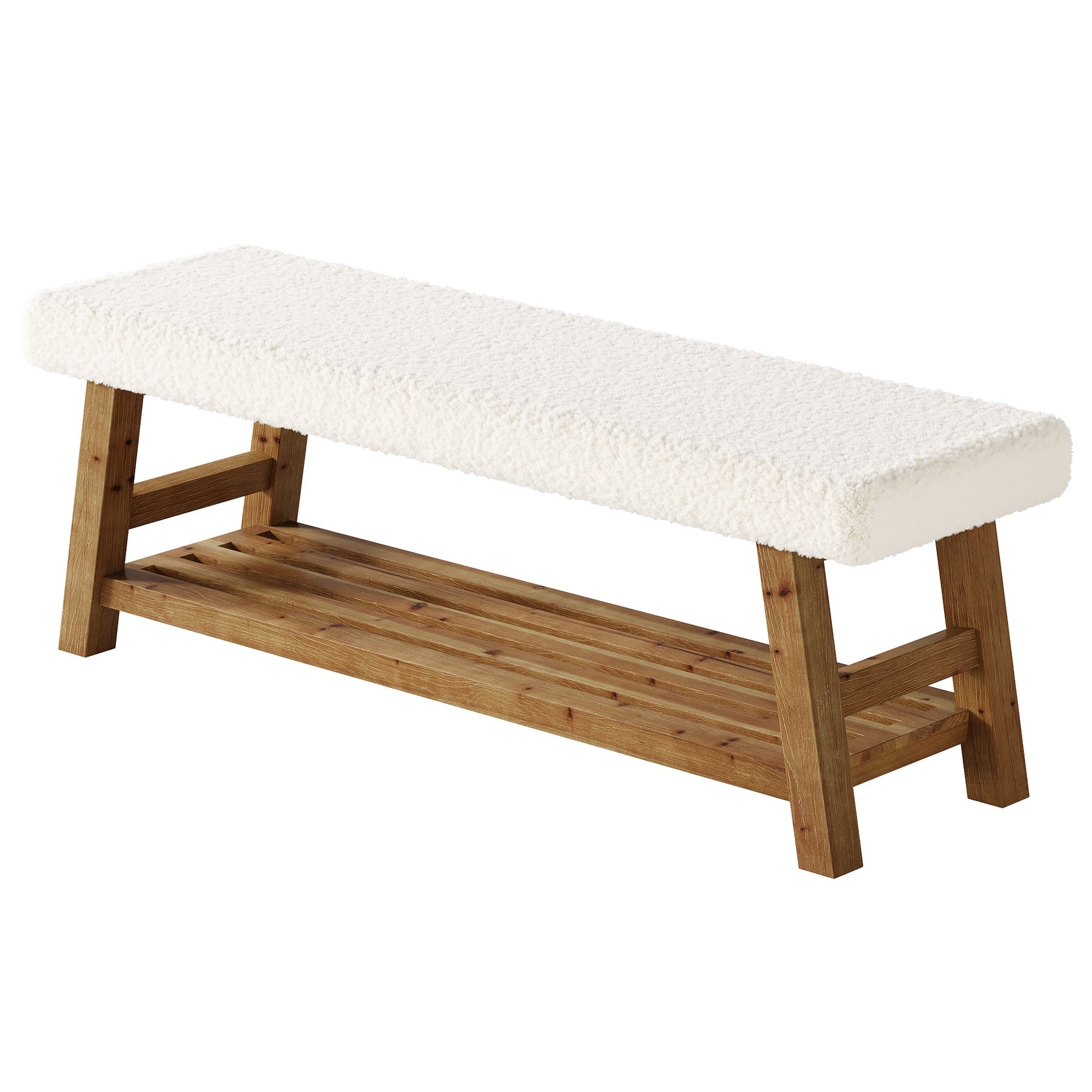 140cm Upholstered Dining Bench, 2-Tier Solid Wood Kitchen Table Bench with Cushion