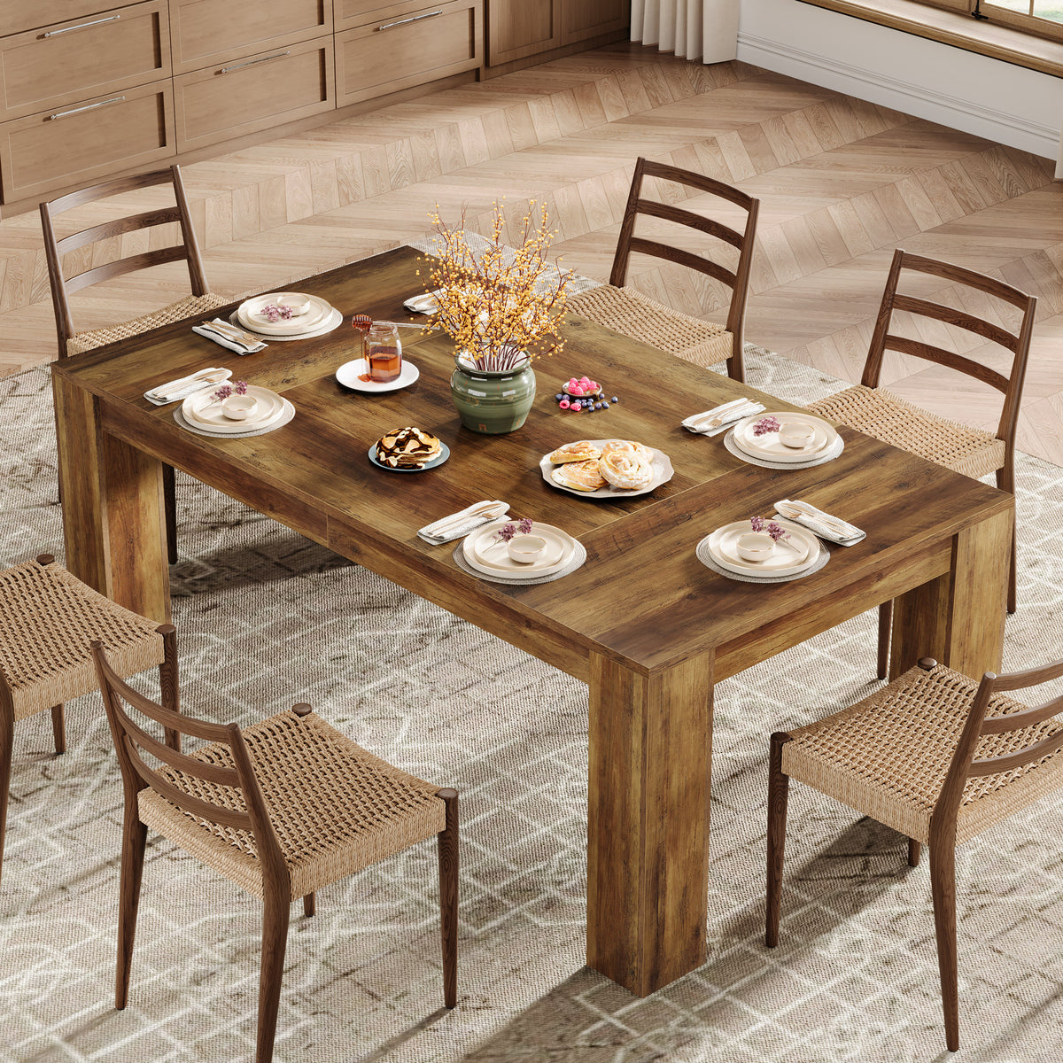 160cm Dining Table, Rustic Farmhouse Wooden Kitchen Table for 4-6