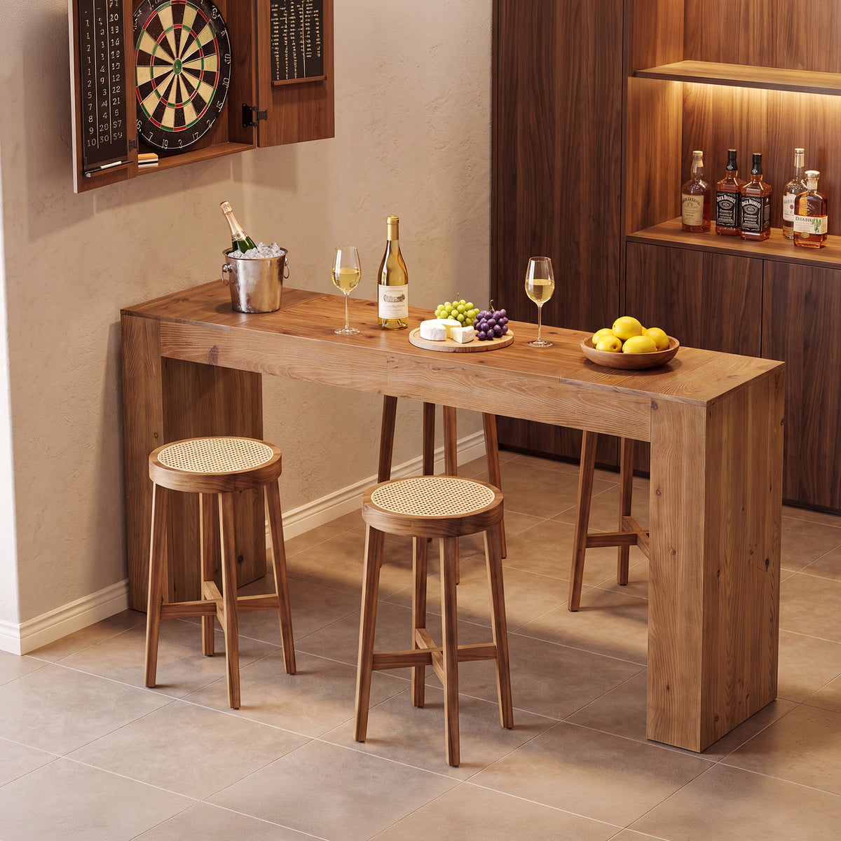 180cm Bar Table, Solid Wood Farmhouse Counter Height Table