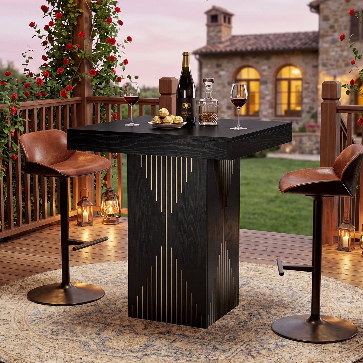 Tribesigns Square High Bar Table with Column Base, 80 x 80 cm, for the Kitchen and Living Room