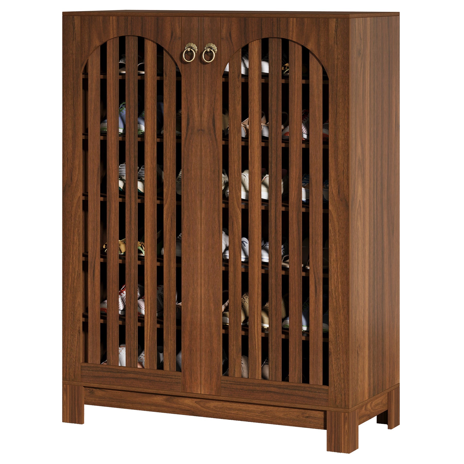 35" 6-Tier Shoe Cabinet, Wooden Shoe Rack with Airy Doors & Adjustable Shelves