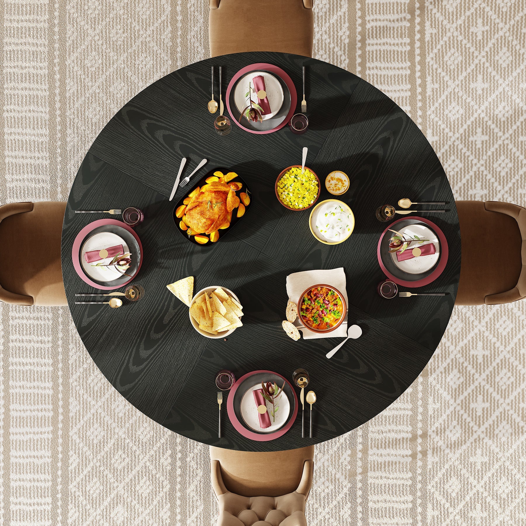 Round Dining Table for 4-6, 47" Farmhouse Circle Kitchen Table