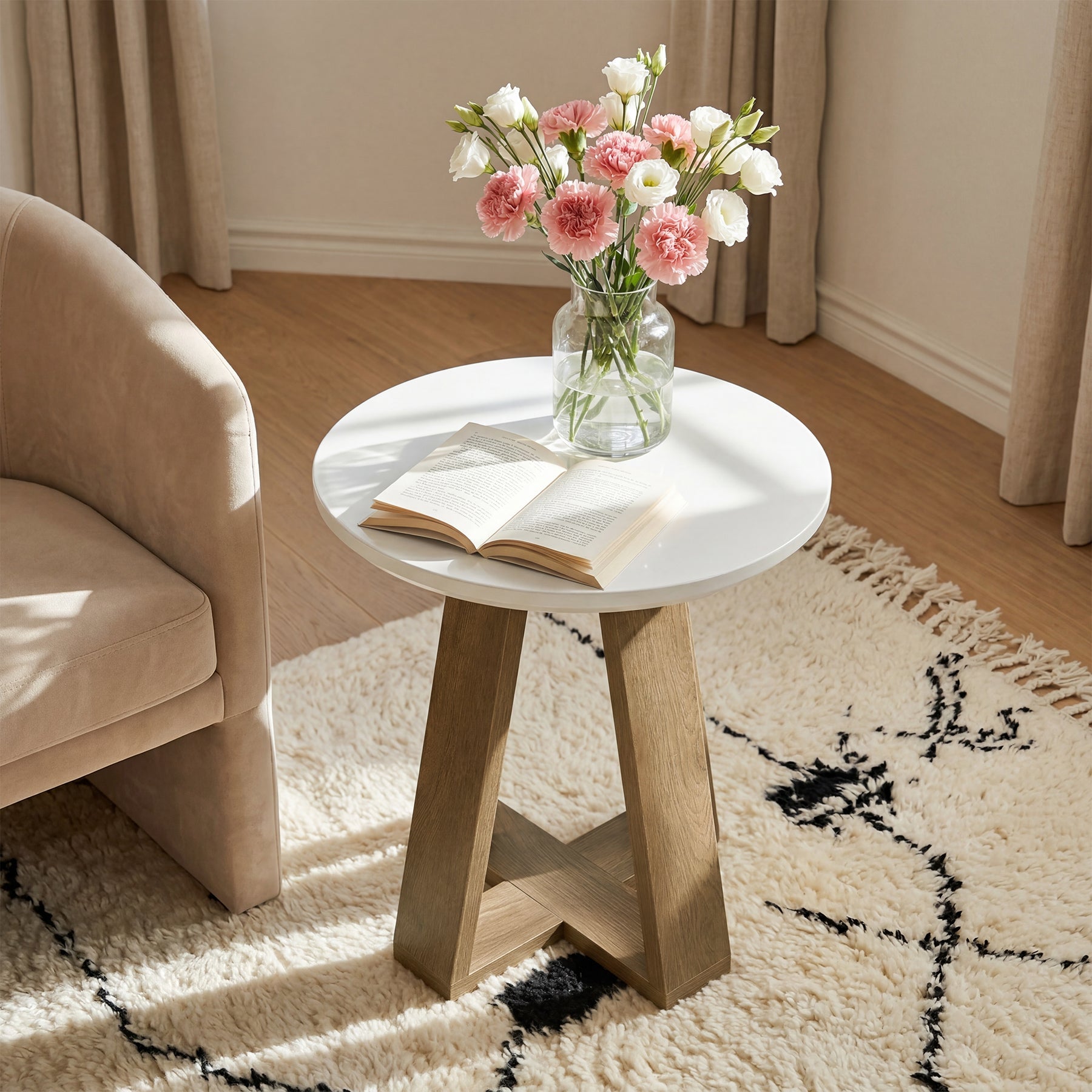 50cm Round End Table, Modern Side Table Small Accent Table for Living Room