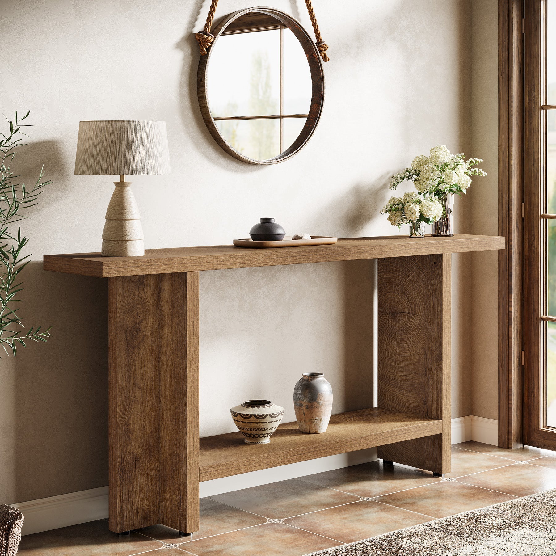 59" Console Table, Farmhouse Sofa & Hallway Table with Double Storage