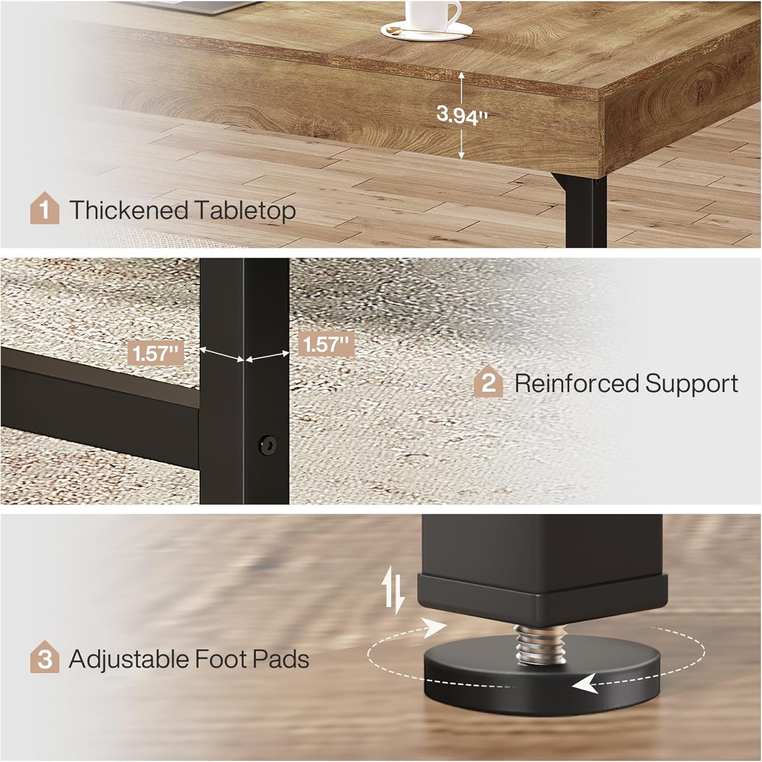 55" Industrial Executive Desk, Rustic Office Desk with Metal Legs, Study & Conference Workstation