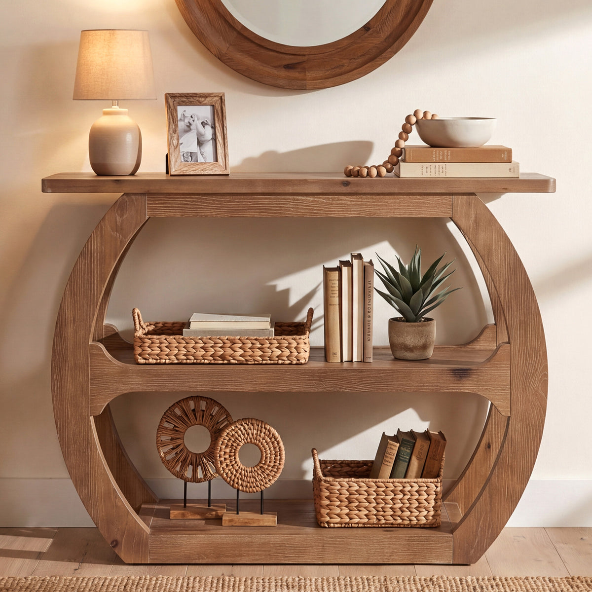 104cm Console Table, 2-Tier Solid Wood Farmhouse Entryway Sofa Table
