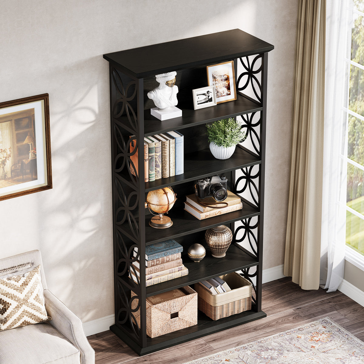 71" 6-Tier Bookshelf, Open Storage Bookcase with Metal Frame for Office