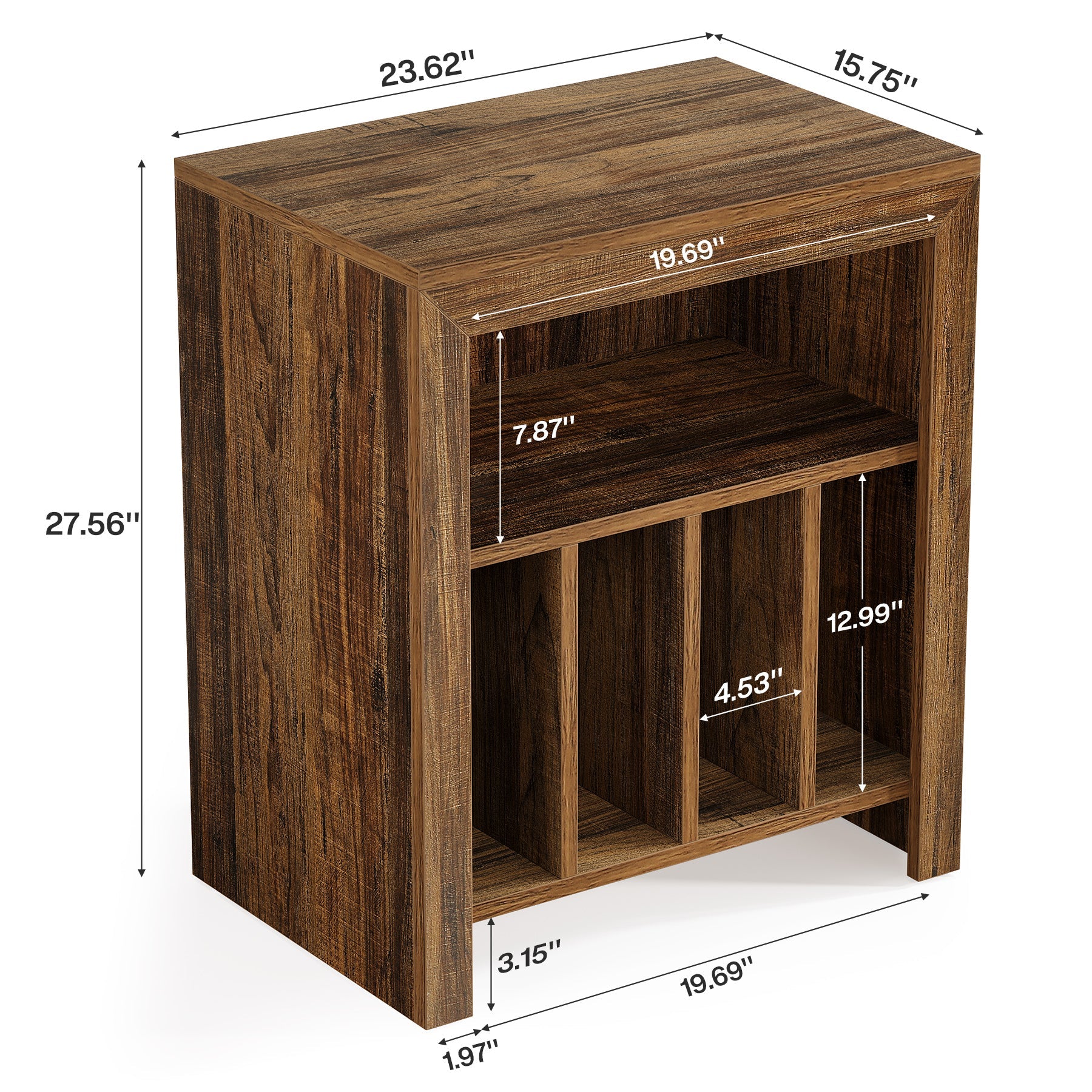 23.62" Industrial Record Player Cabinet with Wheels, Vinyl CD Media Storage Side Table