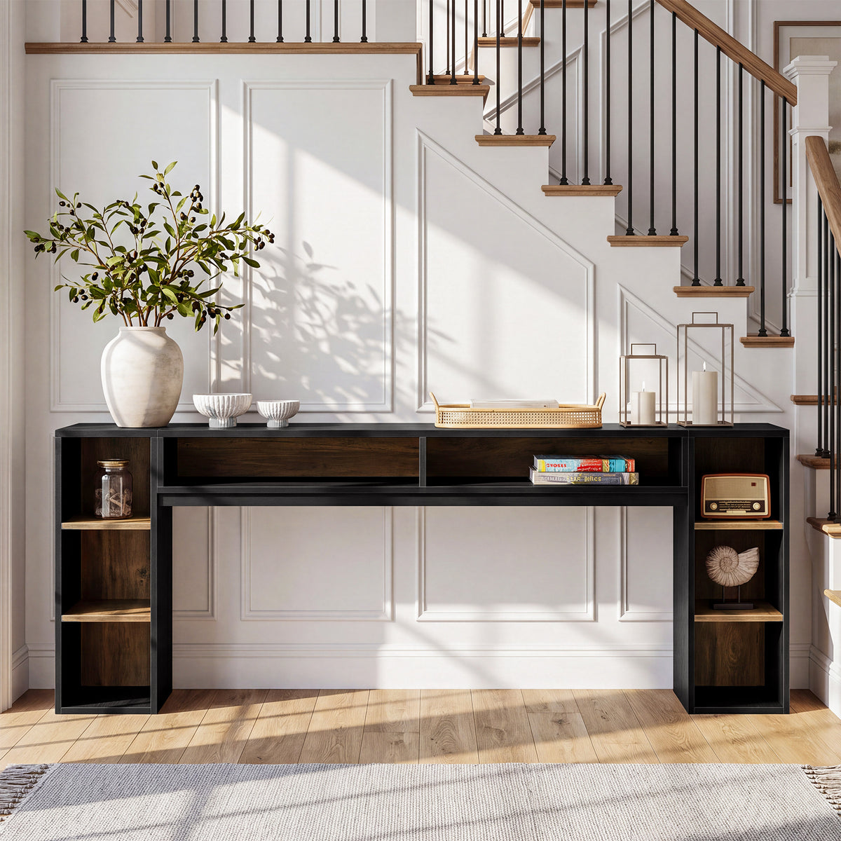 220cm Console Table, Narrow Entryway Table with Open Storage Shelf for Hallway Living Room