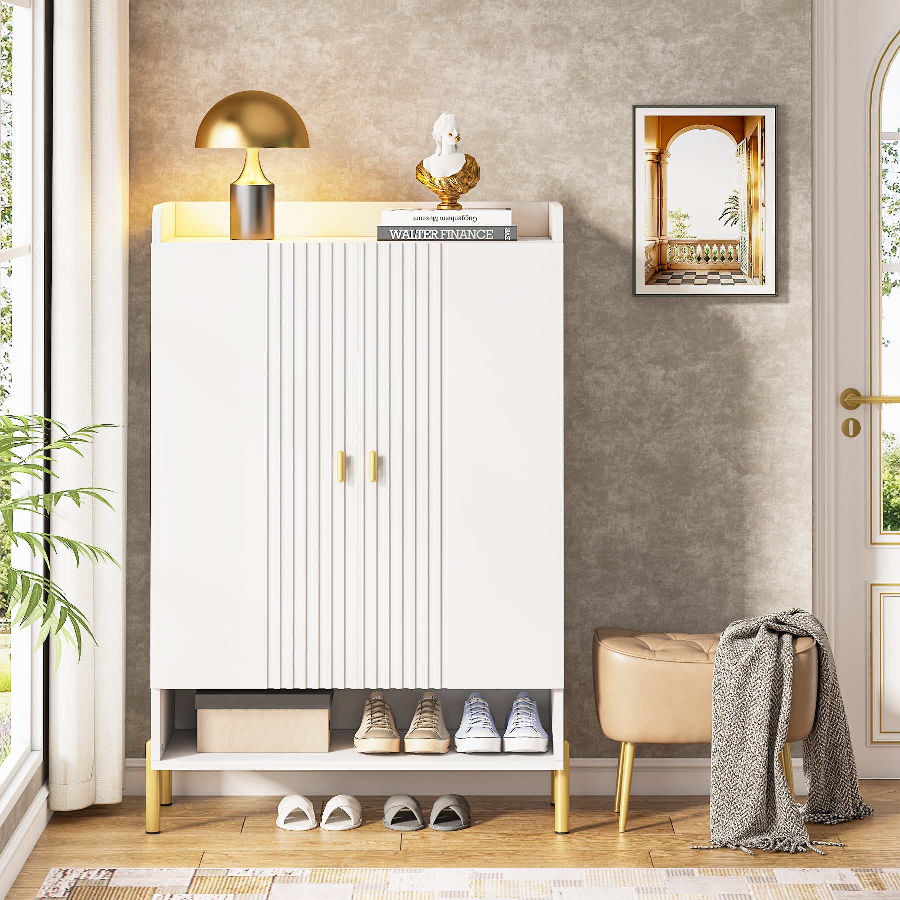6-Tier Shoe Cabinet, Freestanding White Organizer with Doors for Entryway