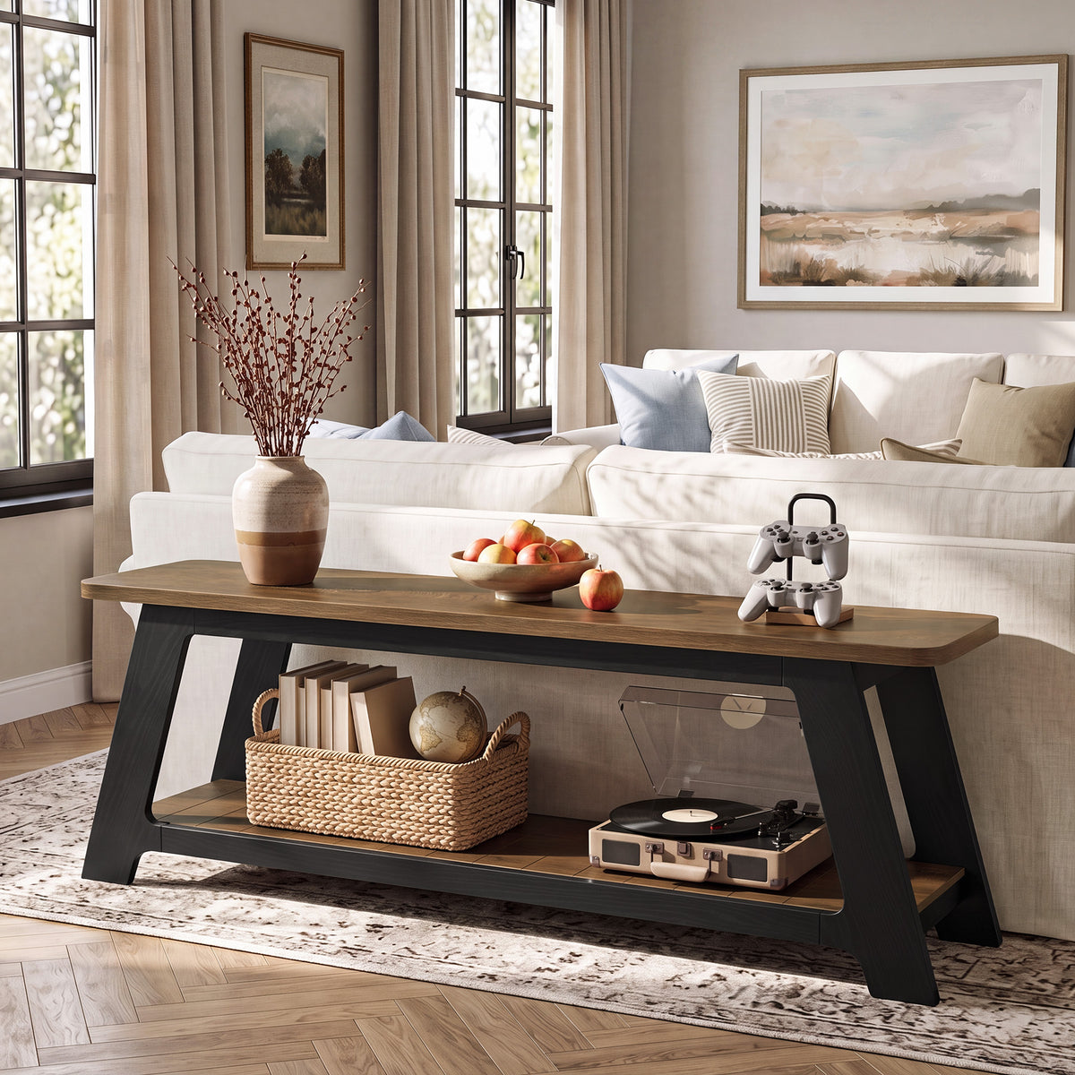 160cm TV Stand, Modern Farmhouse Media Console with Open Storage Shelf for 70" TVs