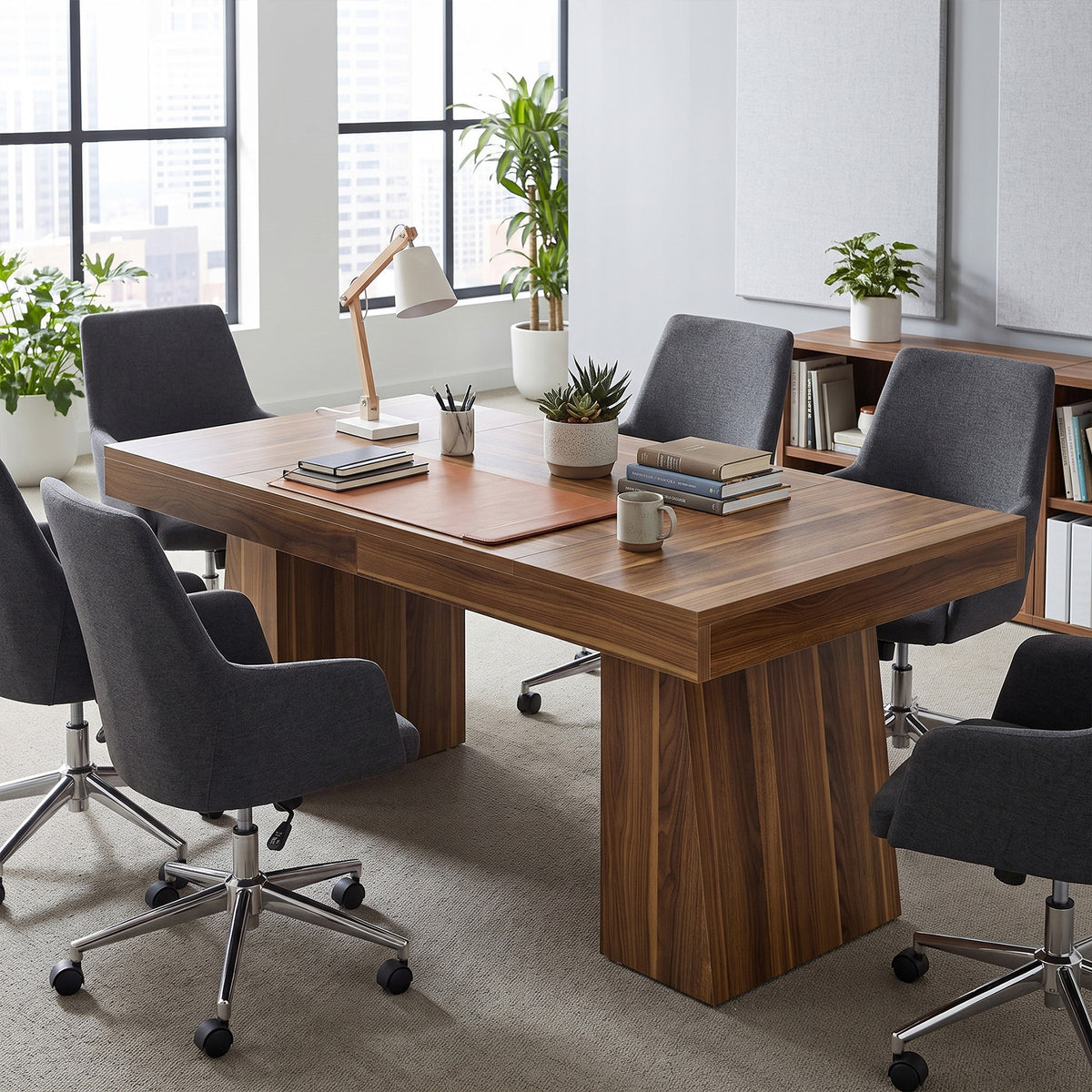 55" Executive Desk, Modern Computer Desk Workstation Desk with Double Trapezoidal Base