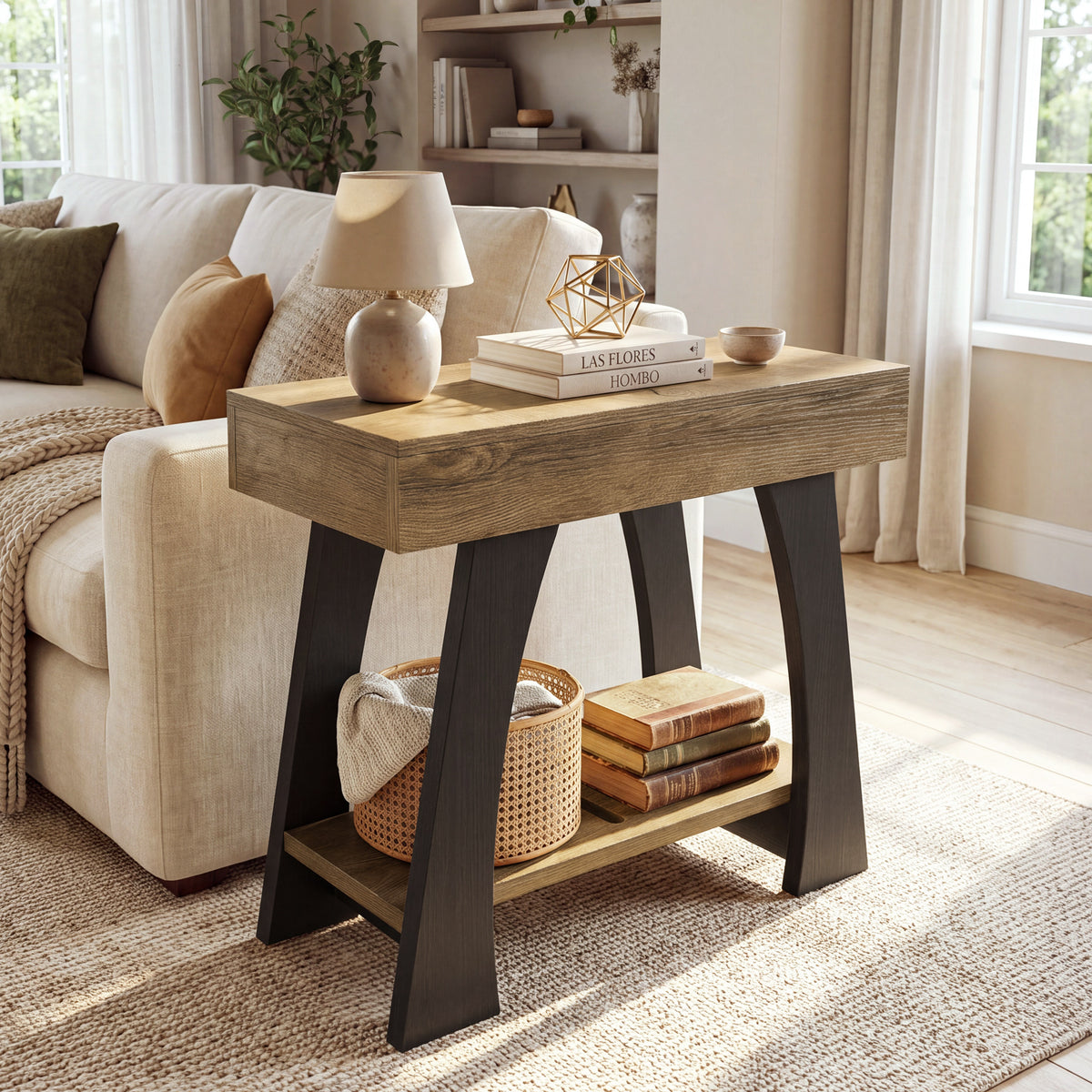40cm Narrow Side Table, 2-Tier Slim End Table for Small Spaces Living Room