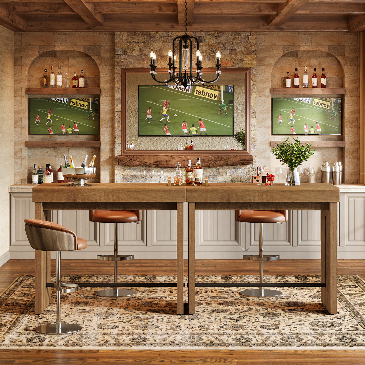 104cm Bar Table, Counter Height Pub Table with Thickened Tabletop