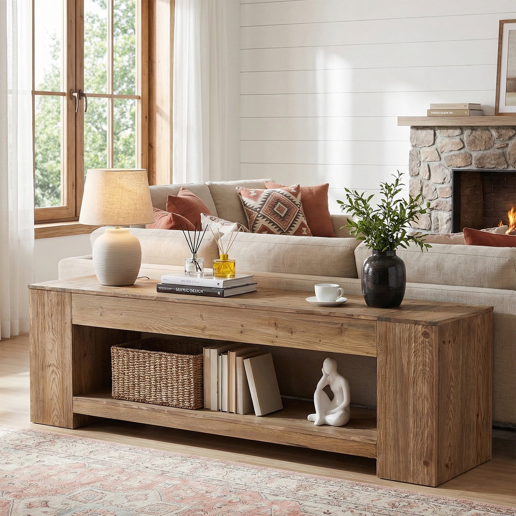 160cm Console Table, Solid Wood Entryway Table with Shelf for Hallway