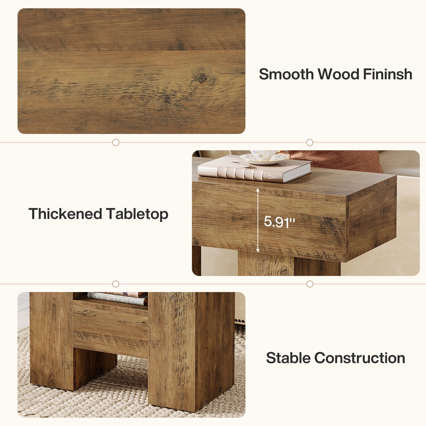 23.6" Farmhouse Narrow End Table with 2-Tier Storage Shelf, Sofa Side Table for Living Room