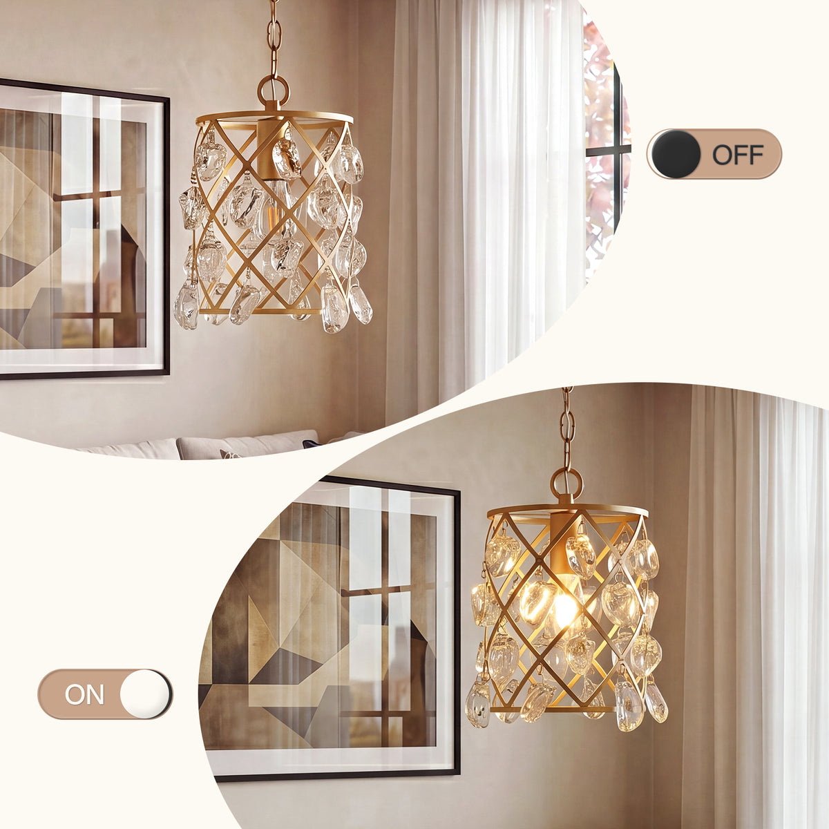 Modern Gold Crystal Pendant Light, Water Drop Glass Chandelier