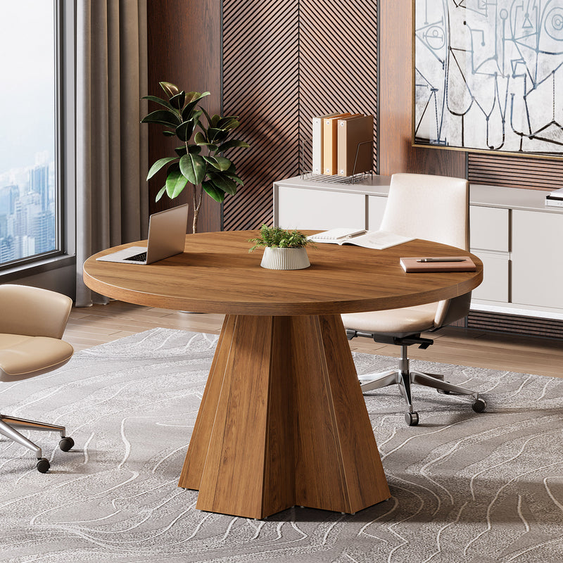 47" Round Conference Table, Small Meeting Table with Thickened Tabletop